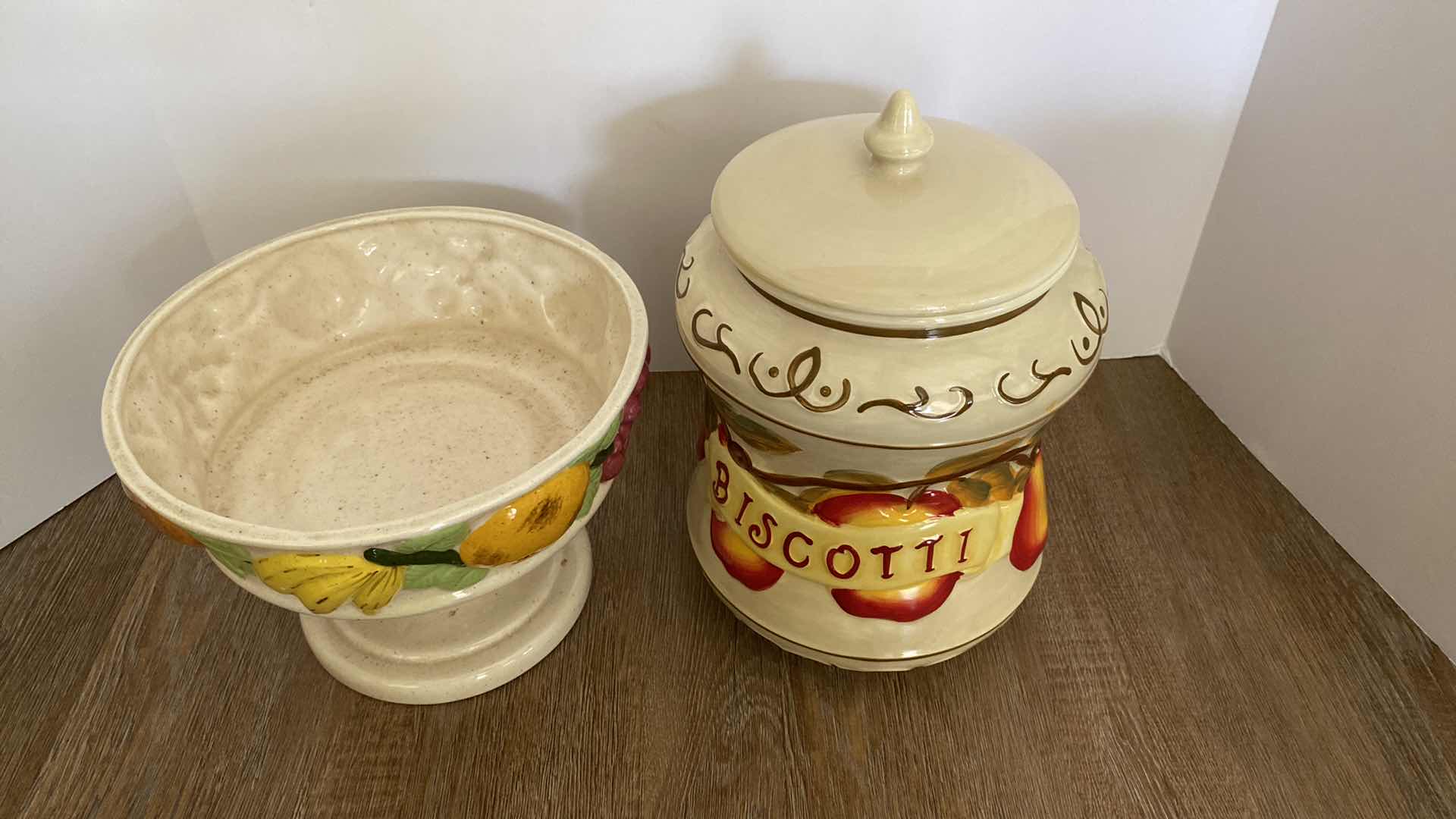 Photo 1 of BISCOTTI JAR AND FOOTED BOWL