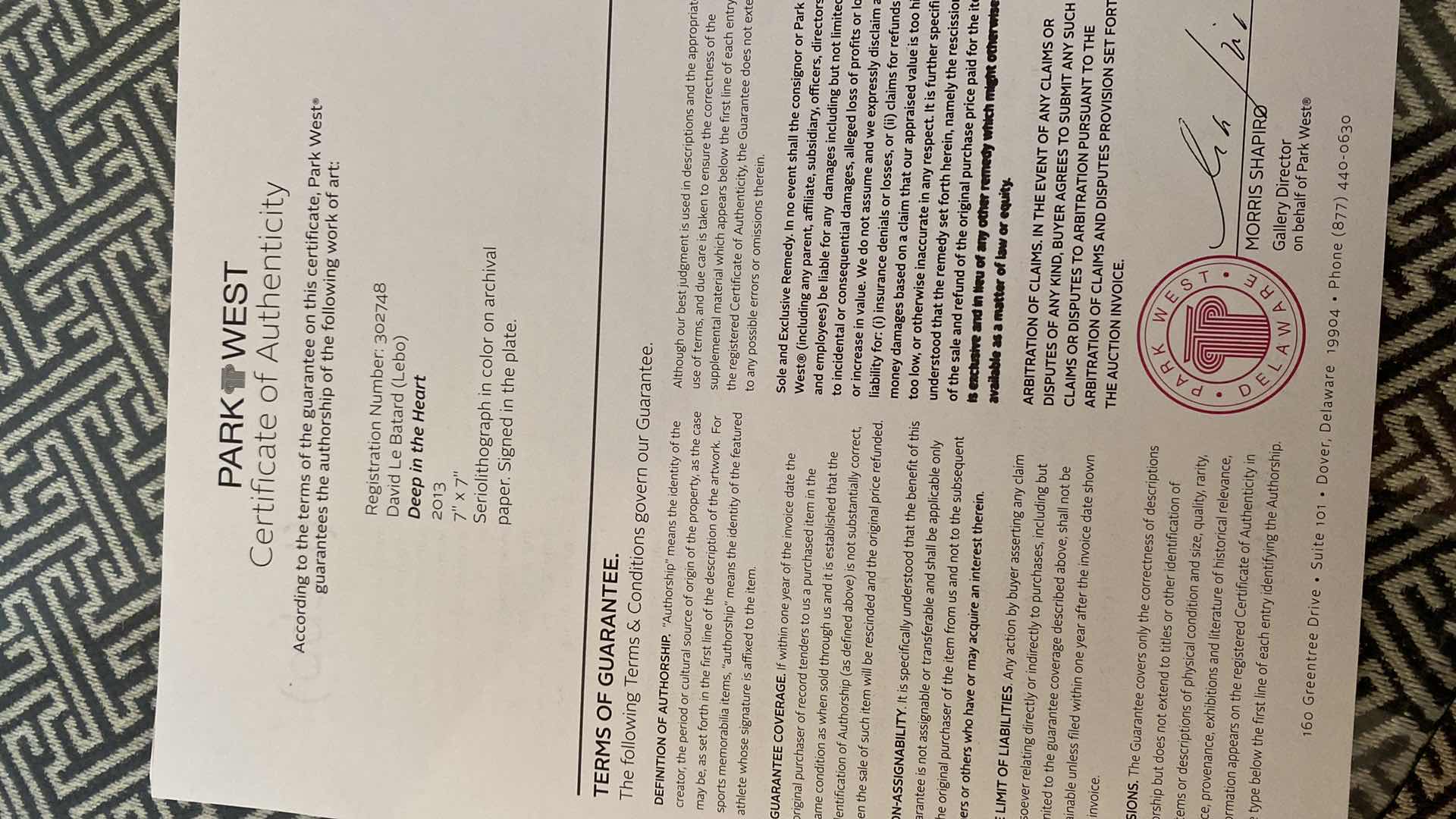 Photo 1 of 2-DAVID LE BATARD “DEEP IN THE HEART” 7” X 7” SERIOLITHOGRAPH  WITH COA ARTWORK