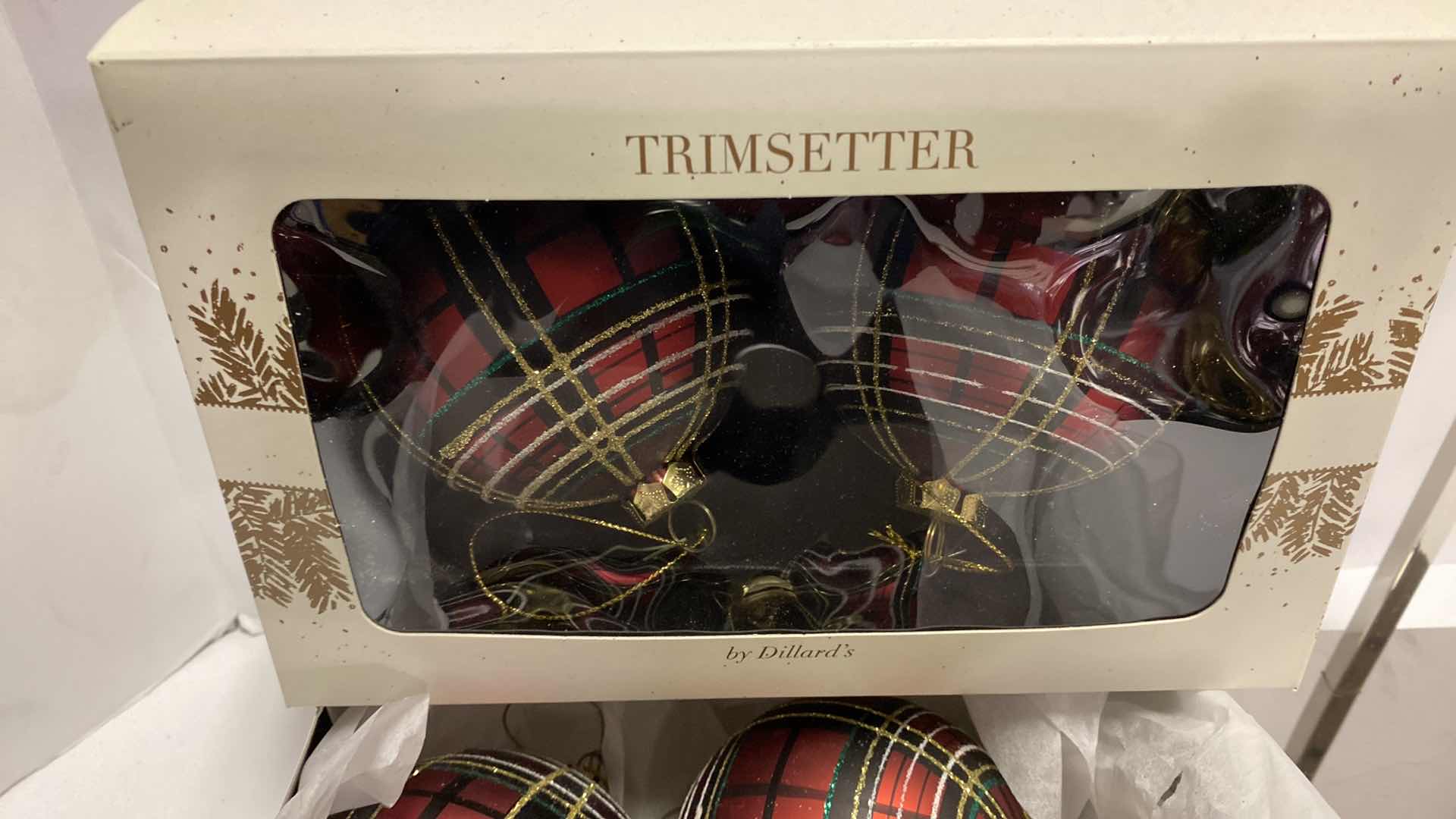 Photo 1 of 7 GLASS PLAID TRIMSETTER CHRISTMAS ORNAMENTS FROM DILLARDS 4” NOT INCLUDING  STRING