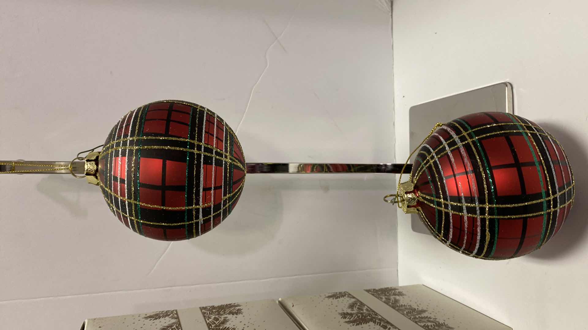 Photo 1 of 6 GLASS PLAID TRIMSETTER CHRISTMAS ORNAMENTS FROM DILLARDS 4” NOT INCLUDING  STRING