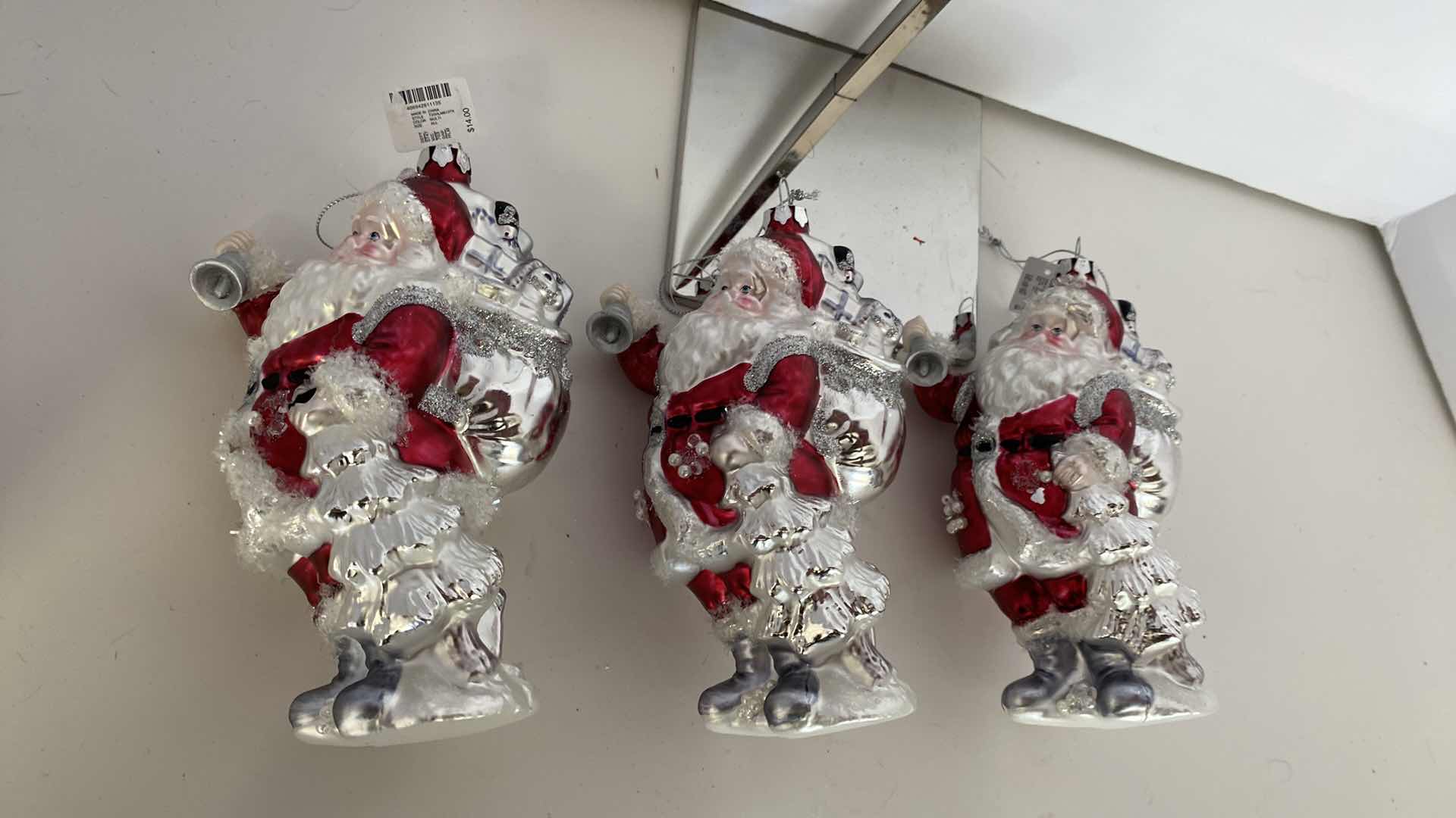 Photo 1 of $42  3-GLASS SANTA ORNAMENTS FROM DILLARDS 7”