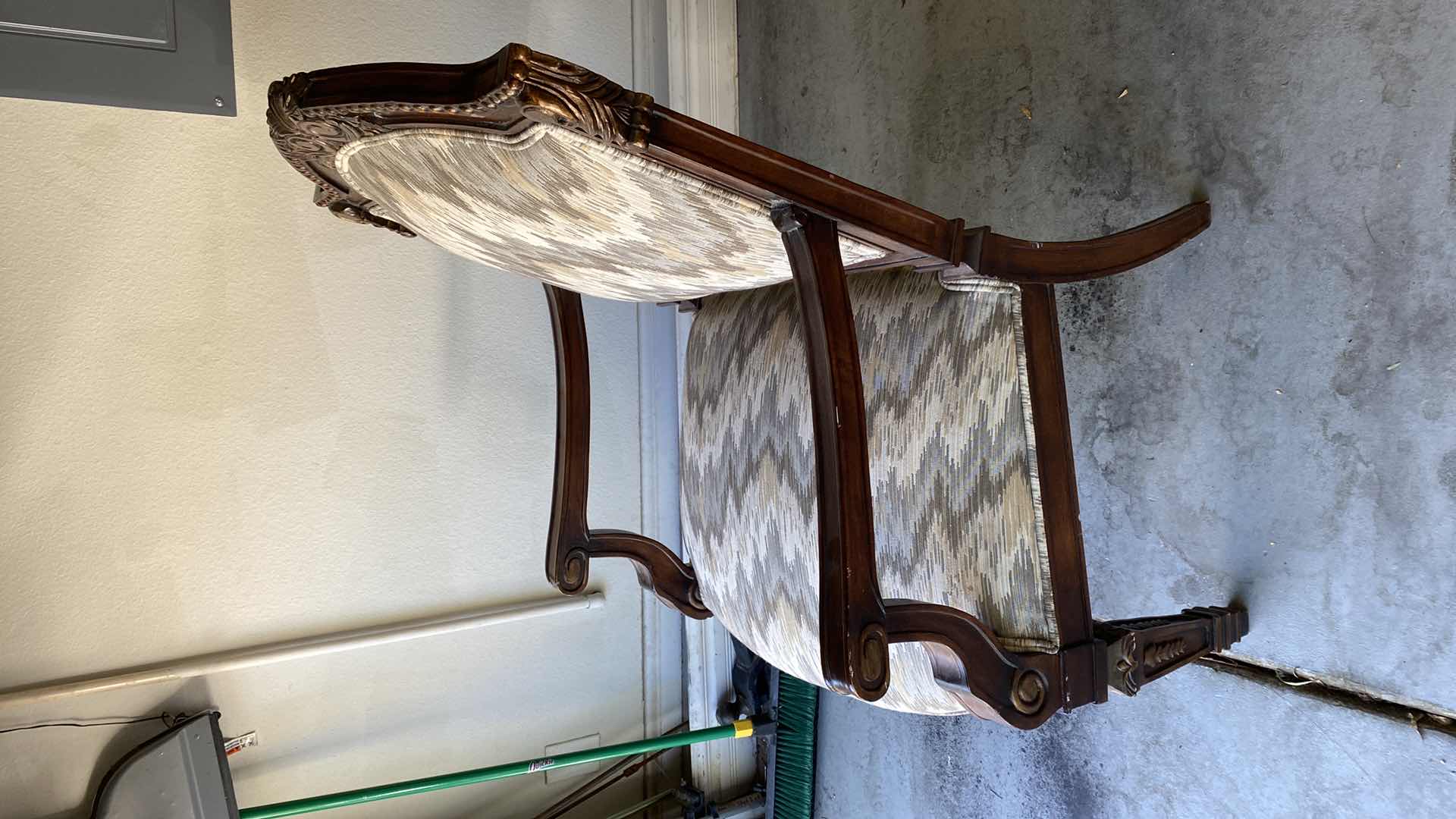 Photo 4 of ORNATE WOOD OCCASIONAL CHAIR REUPHOLSTERED WITH STAIN RESISTANT FABRIC ORIGINALLY $2,000