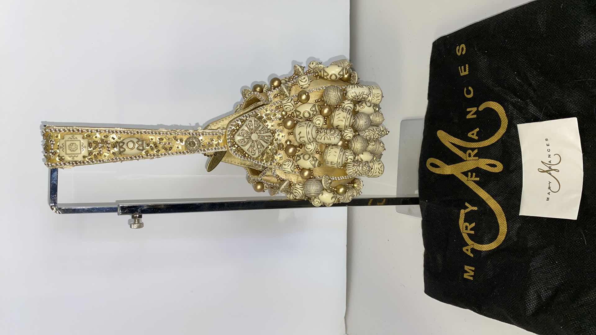 Photo 1 of VINTAGE MARY FRANCES DESIGNER GOLD FABRIC AND BEADED EVENING BAG 6” X 13.5”