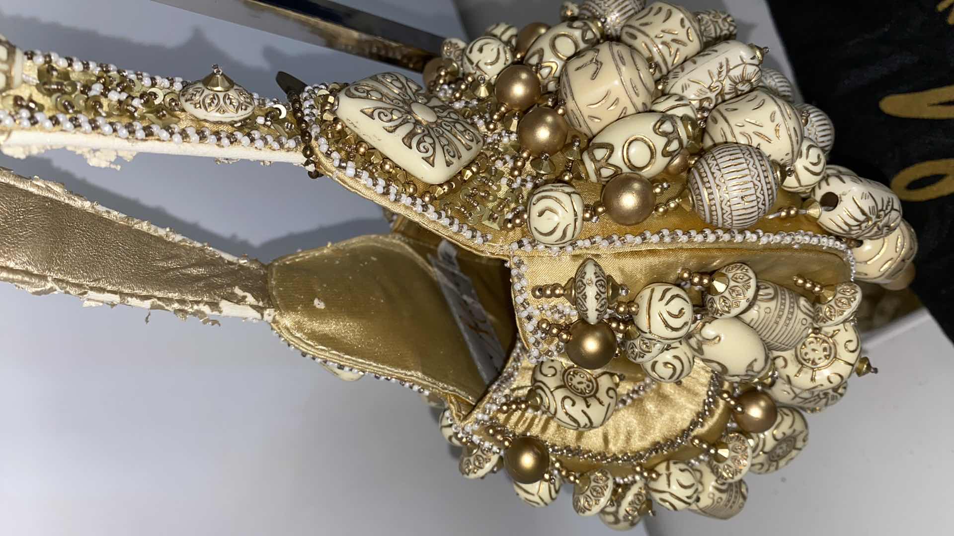 Photo 1 of VINTAGE MARY FRANCES DESIGNER GOLD FABRIC AND BEADED EVENING BAG 6” X 13.5”