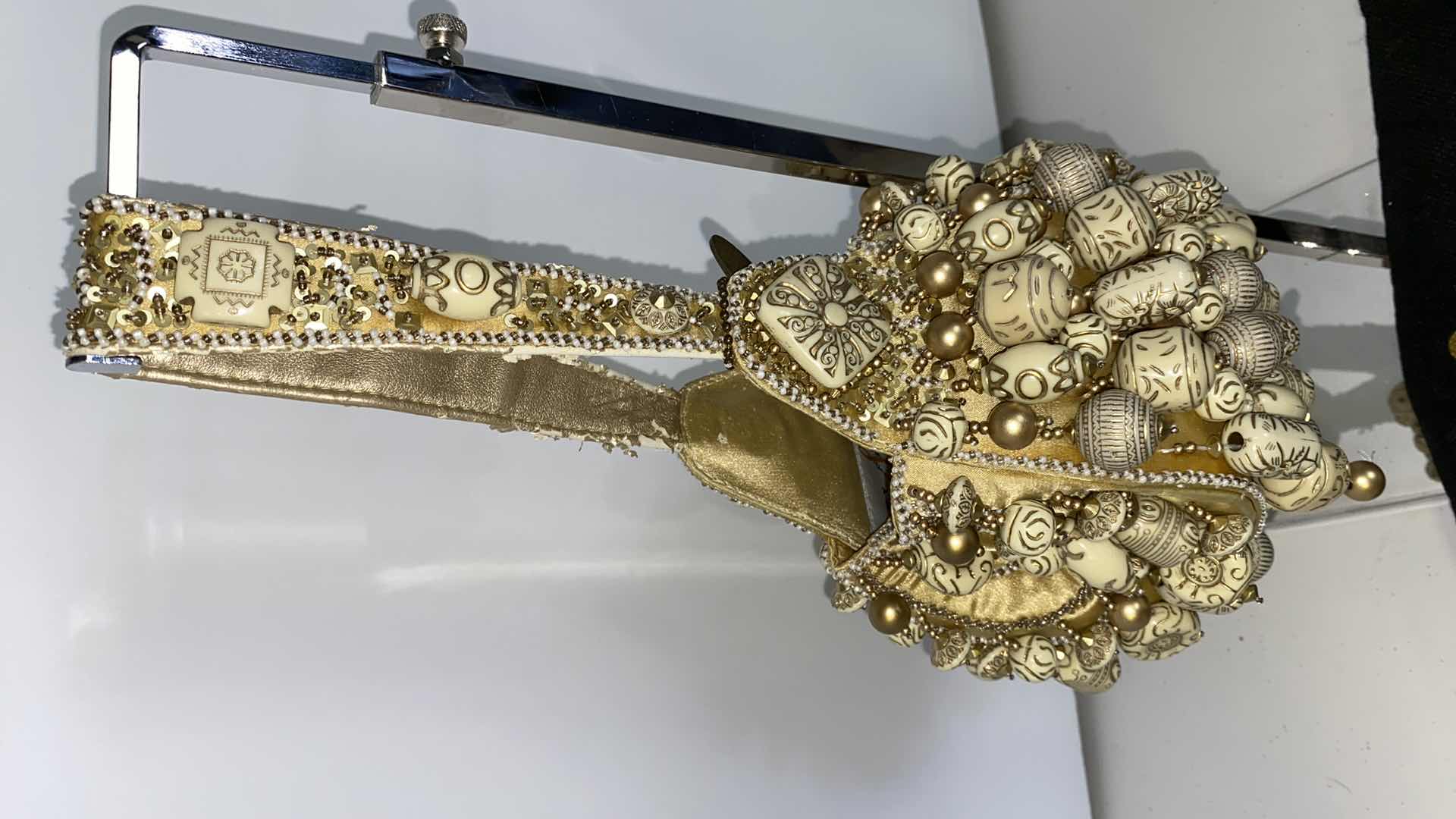 Photo 1 of VINTAGE MARY FRANCES DESIGNER GOLD FABRIC AND BEADED EVENING BAG 6” X 13.5”