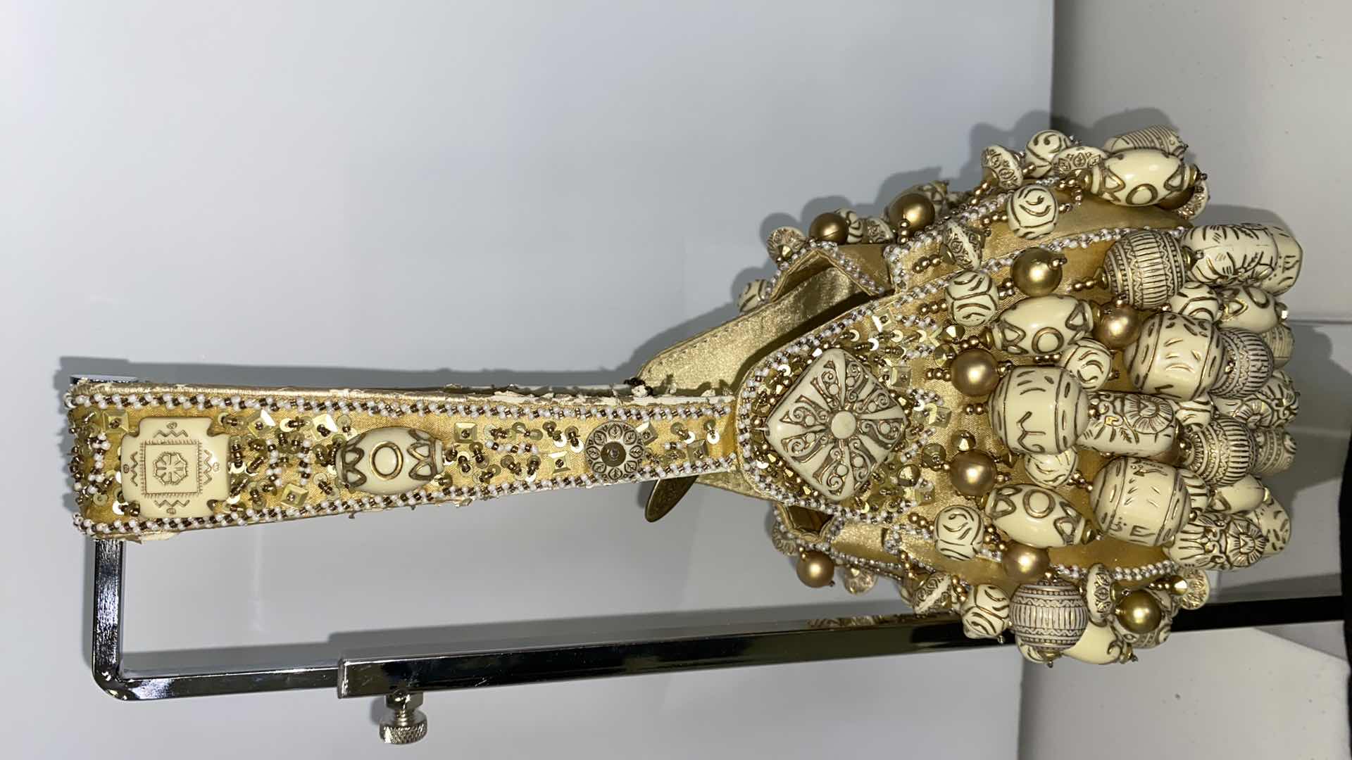 Photo 1 of VINTAGE MARY FRANCES DESIGNER GOLD FABRIC AND BEADED EVENING BAG 6” X 13.5”