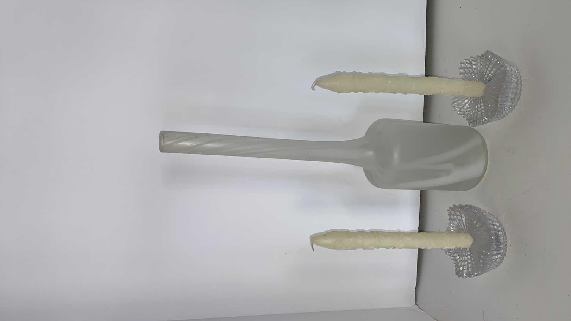 Photo 1 of MIKASA CRYSTAL CANDLESTICKS WITH CANDLES AND ART-GLASS VASE H 19”