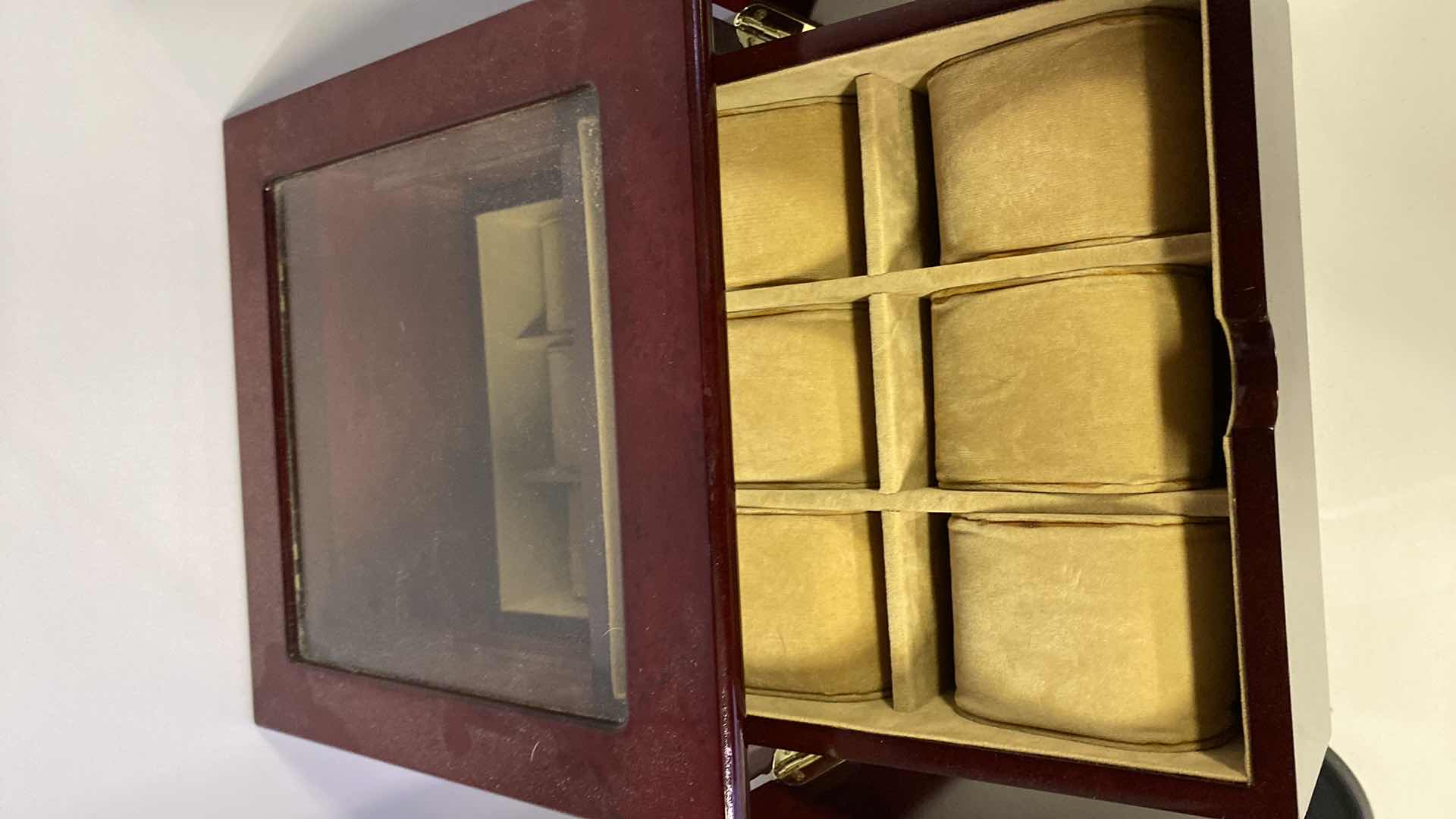 Photo 1 of THOMAS PACCONI CLASSIC DESKTOP BURL WOOD 18 WATCH ORGANIZER AND JEWELRY CASE