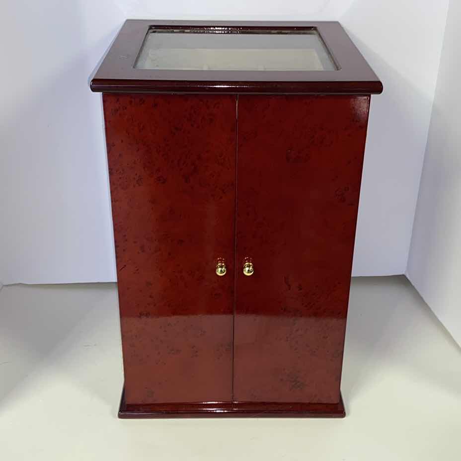 Photo 1 of THOMAS PACCONI CLASSIC DESKTOP BURL WOOD 18 WATCH ORGANIZER AND JEWELRY CASE