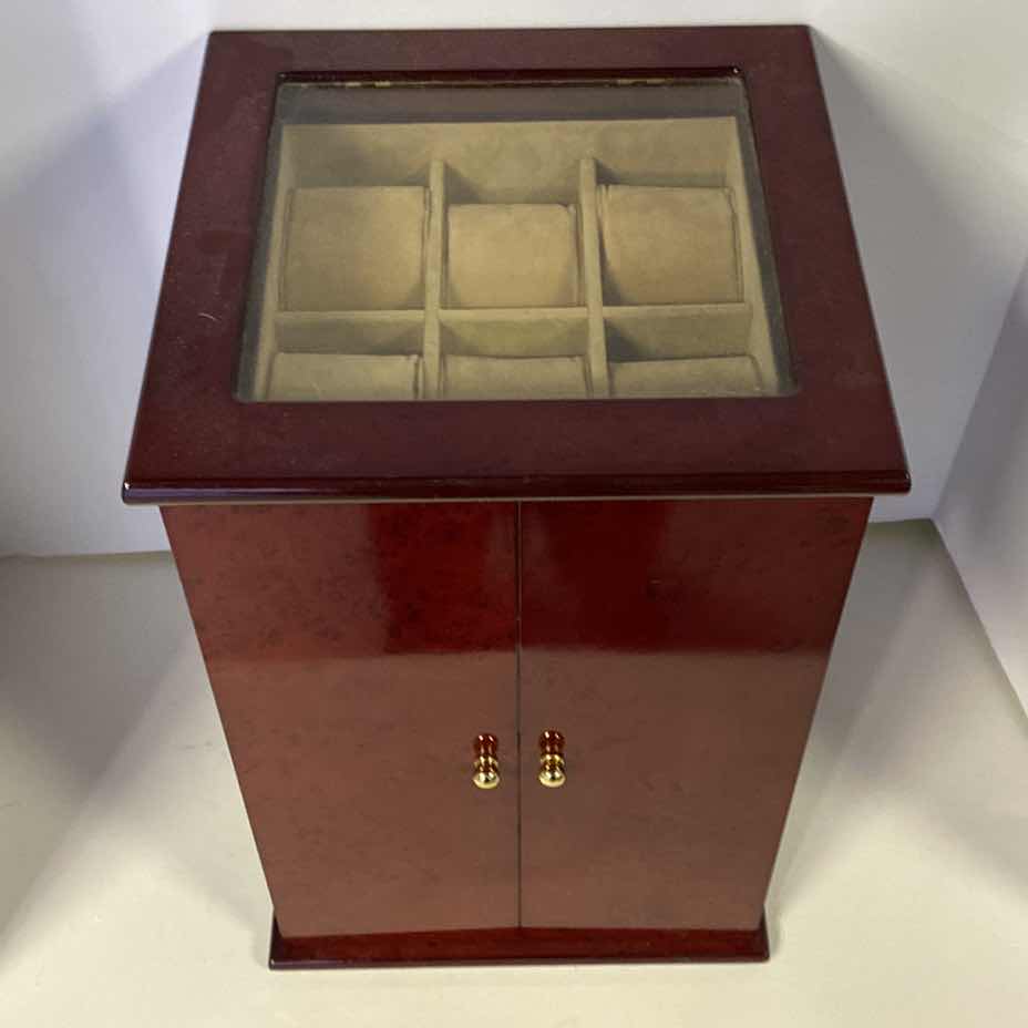 Photo 1 of THOMAS PACCONI CLASSIC DESKTOP BURL WOOD 18 WATCH ORGANIZER AND JEWELRY CASE
