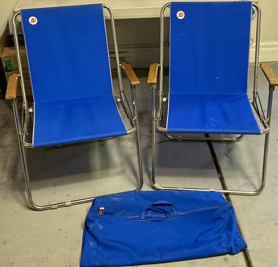 Photo 1 of RARE VINTAGE ZIP DEE MARINE BLUE CHAIRS WITH CARRY BAG