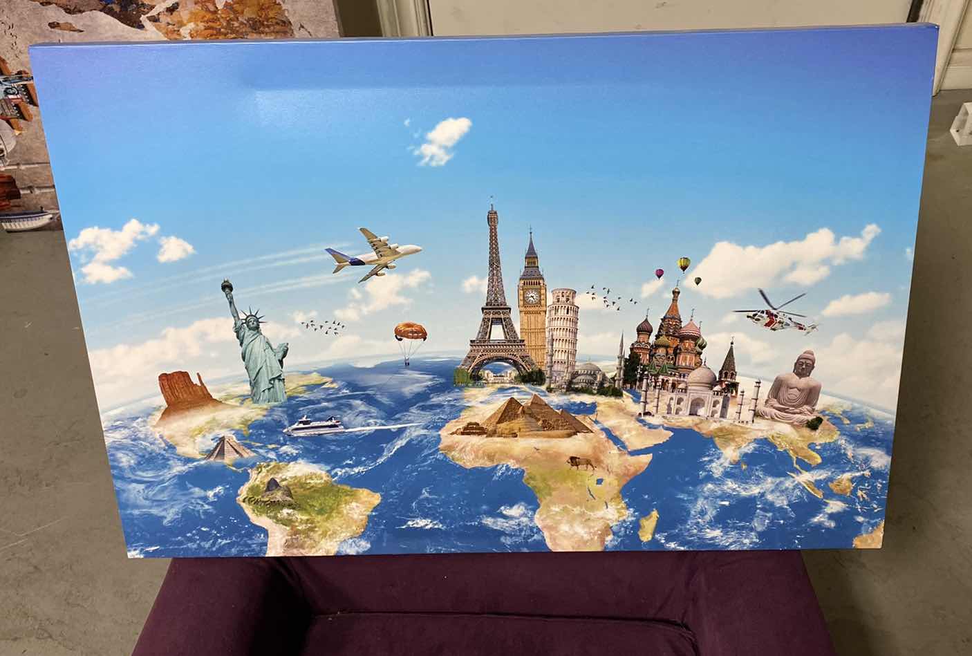 Photo 1 of STRETCHED CANVAS WORLD TRAVELS ARTWORK 30” x 20”