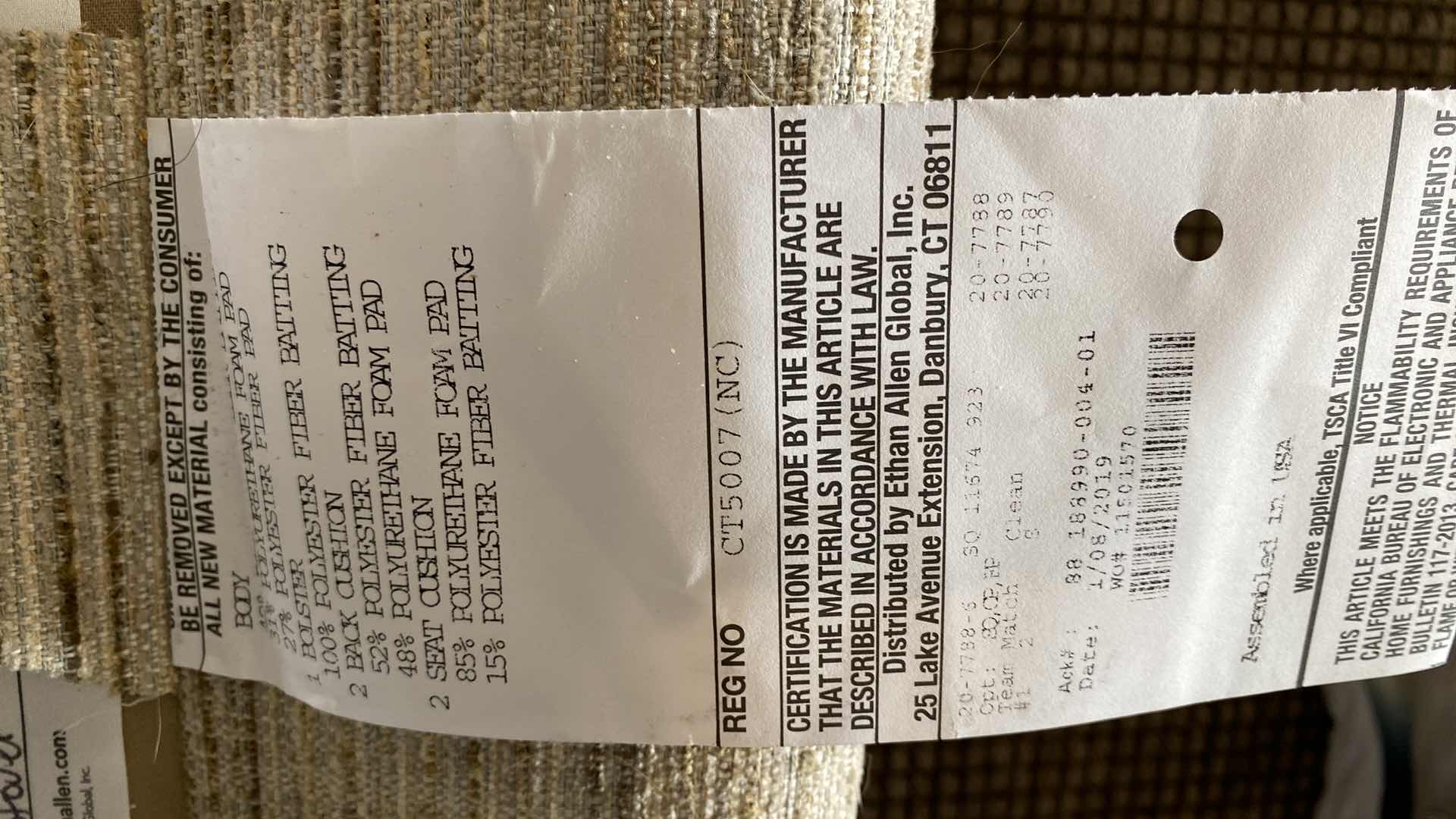 Photo 1 of 116” X H 35” ETHAN ALLEN FABRIC MODERN SOFA