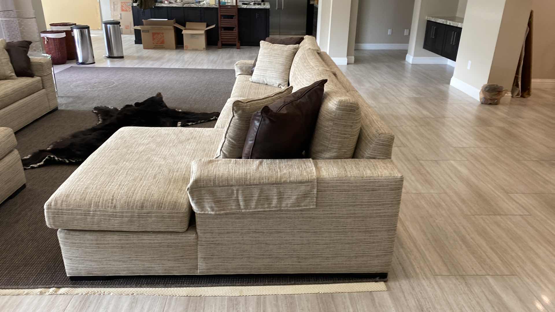 Photo 1 of 116” X H 35” ETHAN ALLEN FABRIC MODERN SOFA