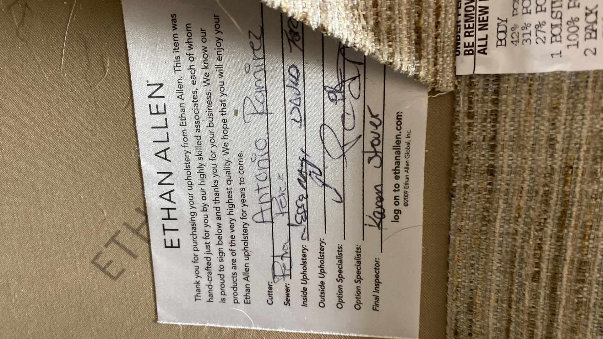 Photo 1 of 116” X H 35” ETHAN ALLEN FABRIC MODERN SOFA