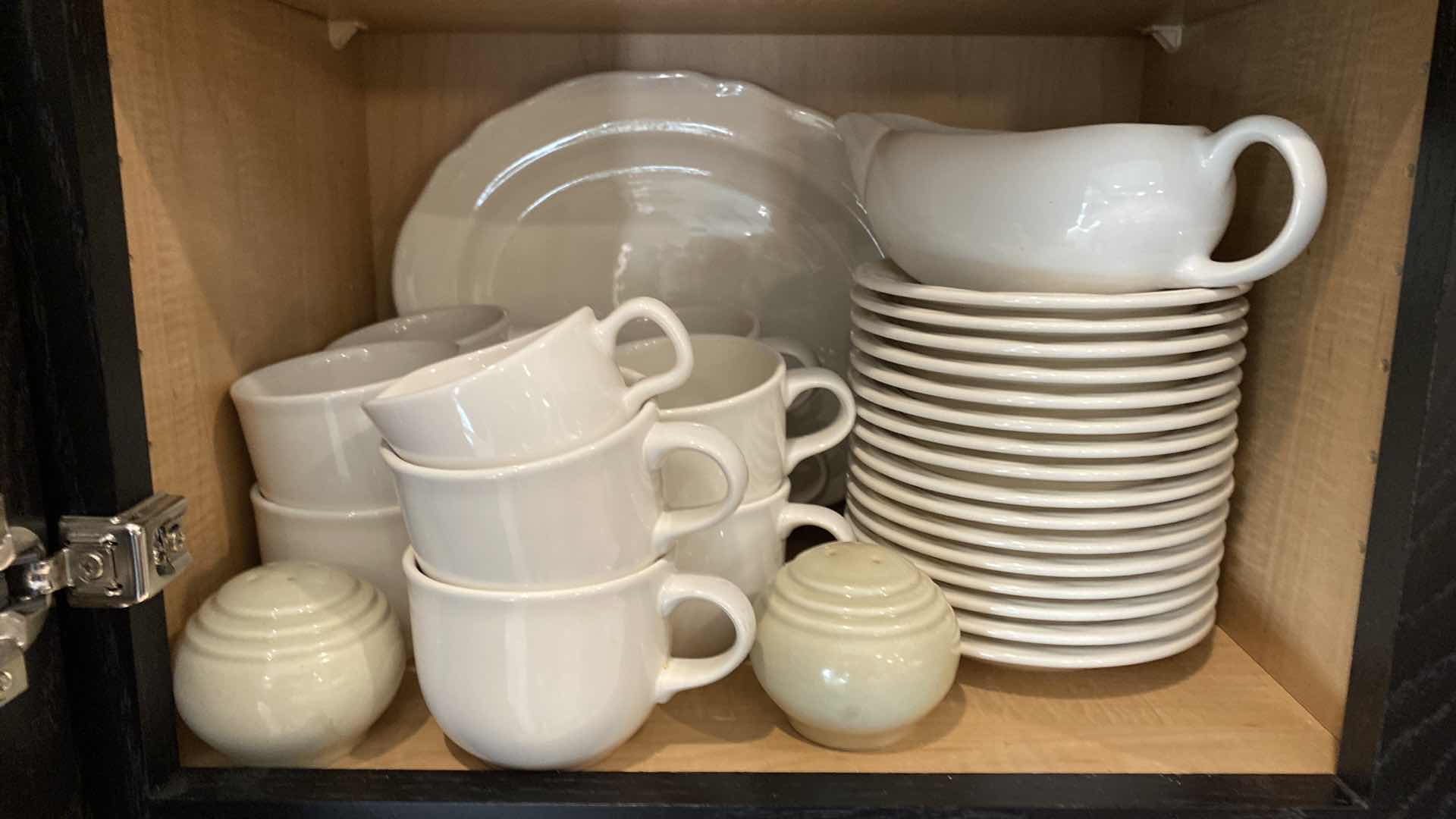 Photo 1 of CONTENTS KITCHEN CABINET WHITE DISHES BOWLS PLATTER