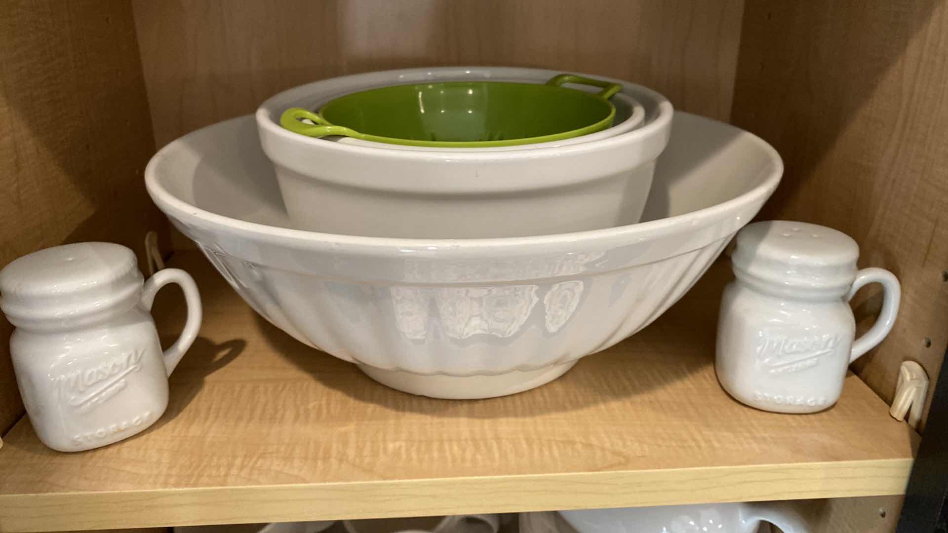 Photo 1 of CONTENTS KITCHEN CABINET WHITE DISHES BOWLS PLATTER