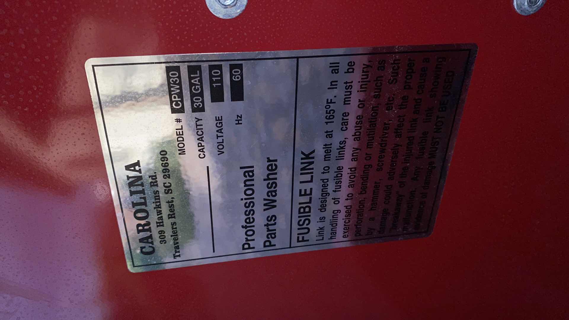 Photo 1 of CAROLINA CPW30 PARTS WASHER