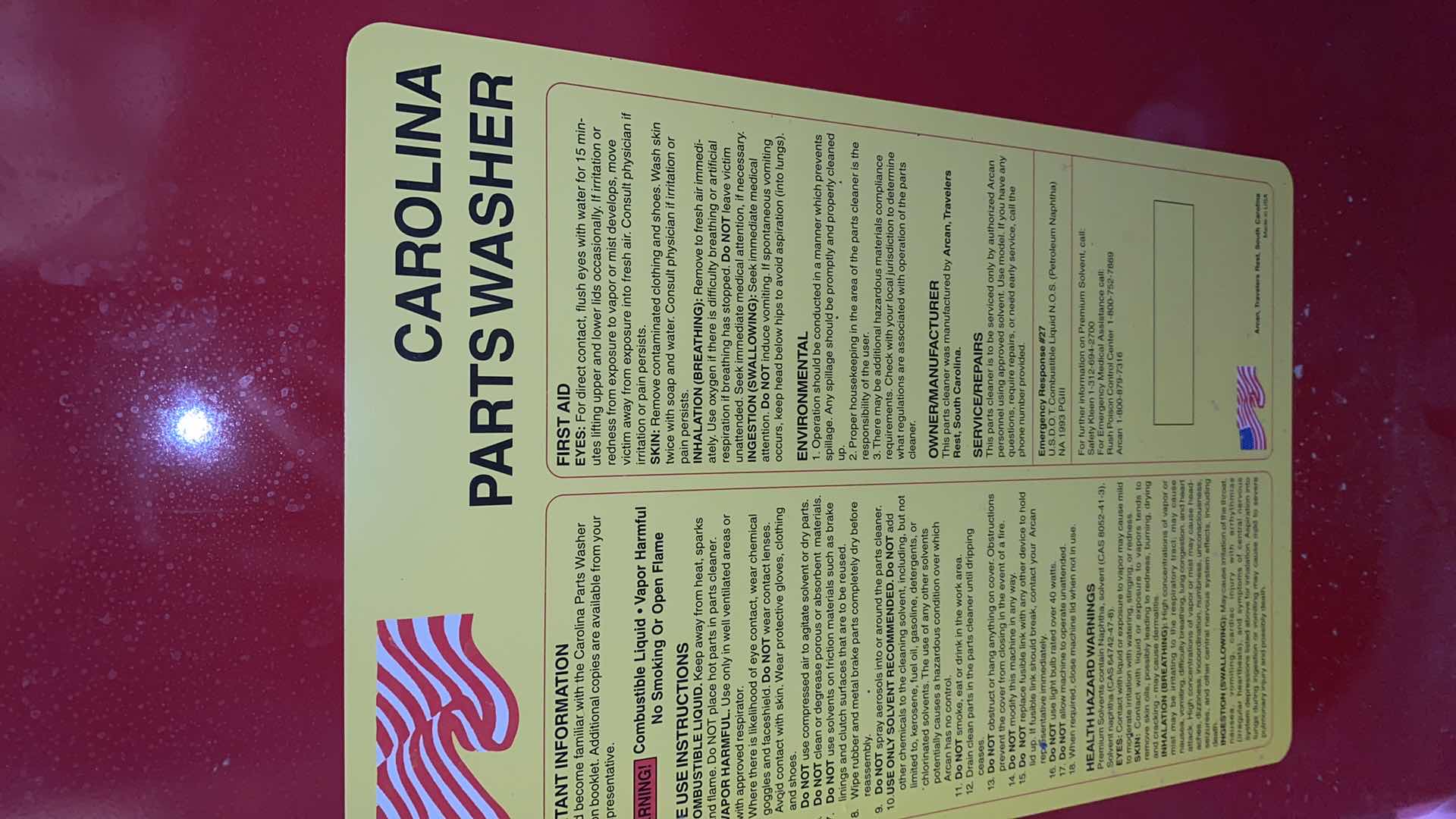 Photo 1 of CAROLINA CPW30 PARTS WASHER