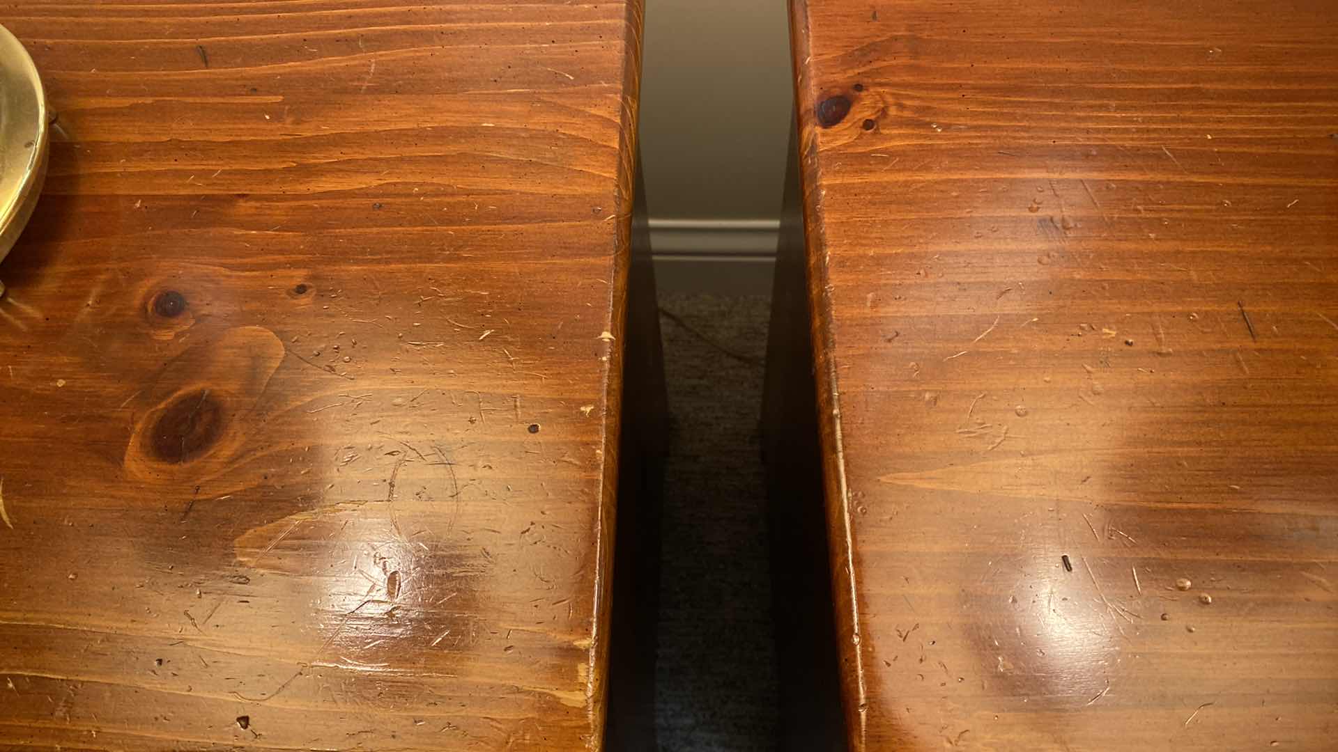 Photo 1 of PAIR OF MID CENTURY MODERN ETHAN ALLEN PINE NIGHT STANDS 25“ x 16“ H 27” - SOME SCRATCHES - LAMPS SOLD SEPARATELY