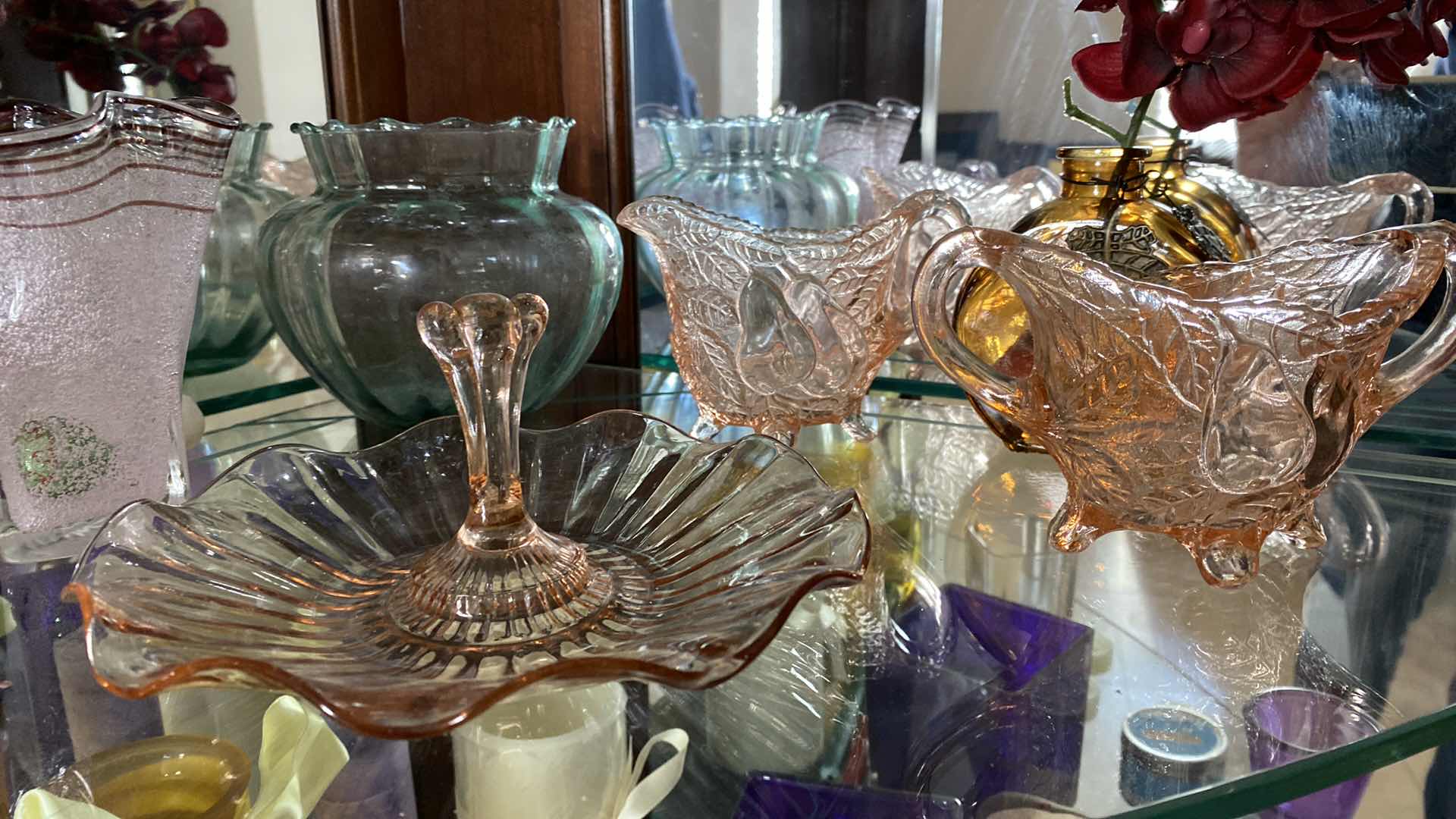 Photo 1 of SHELF OF PINK GLASS AND MORE