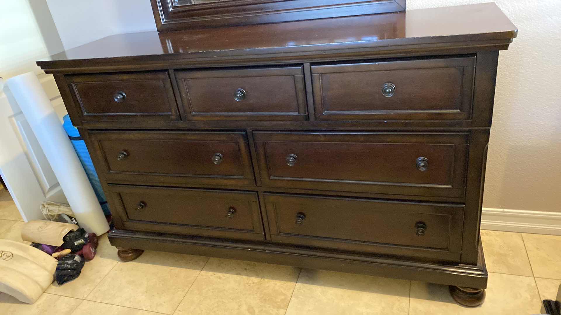 Photo 1 of 7 DRAWER WOOD DRESSER WITH MIRROR 66” x 17 1/2” H 40”