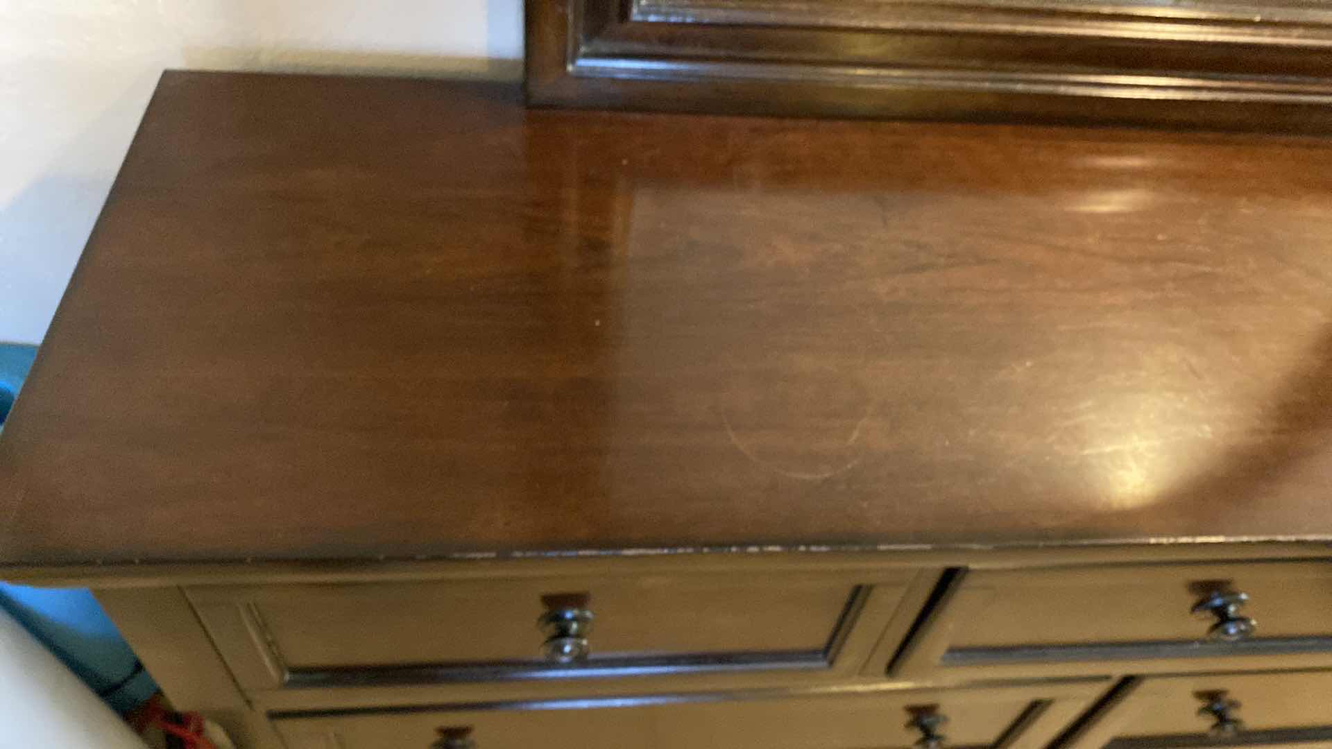 Photo 1 of 7 DRAWER WOOD DRESSER WITH MIRROR 66” x 17 1/2” H 40”