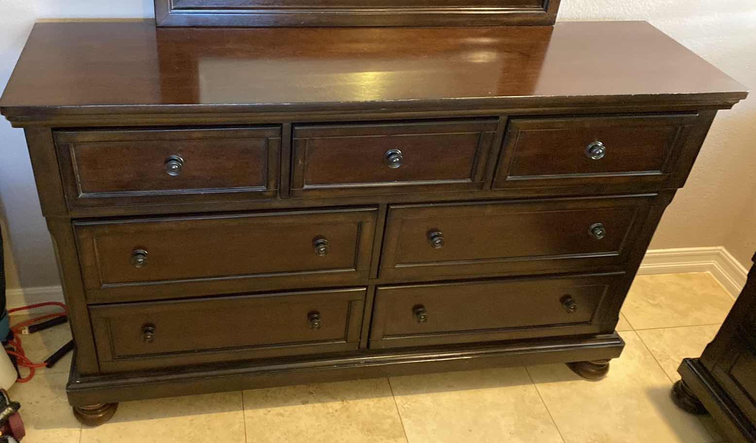 Photo 1 of 7 DRAWER WOOD DRESSER WITH MIRROR 66” x 17 1/2” H 40”