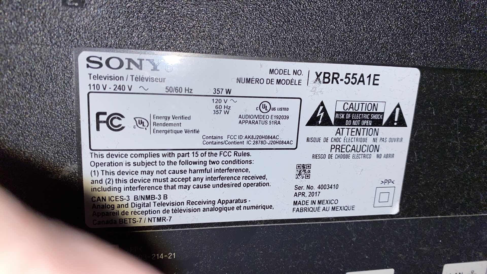 View 4 of SONY 56” TV WITH REMOTE AND PANASONIC BLUE RAY DISC PLAYER WITH REMOTE - BUYER TO DISASSEMBLE