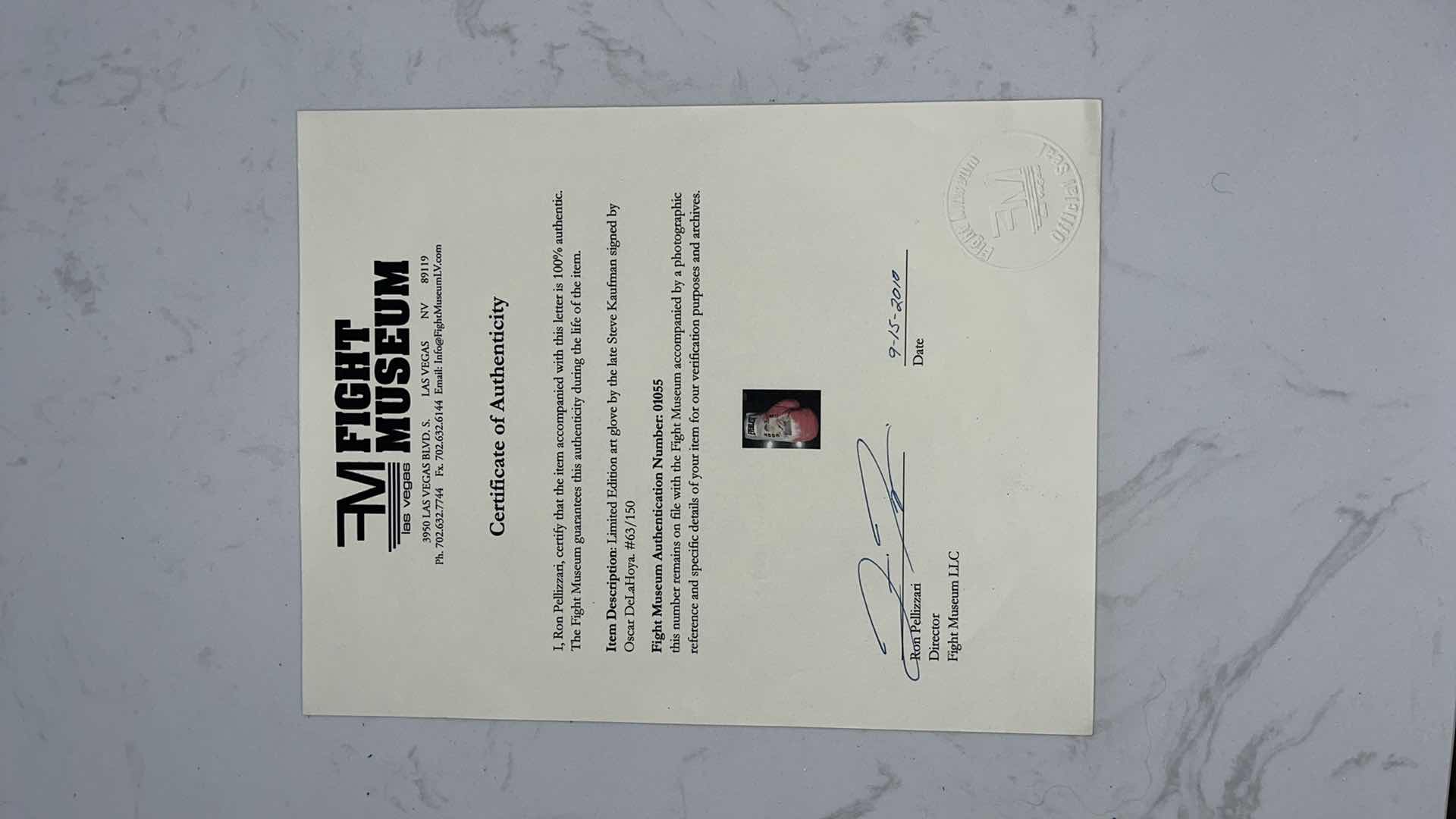 Photo 1 of LIMITED EDITION ART GLOVE BY LATE STEVE KAUFMAN SIGNED BY OSCAR DELAHOYA #63/150