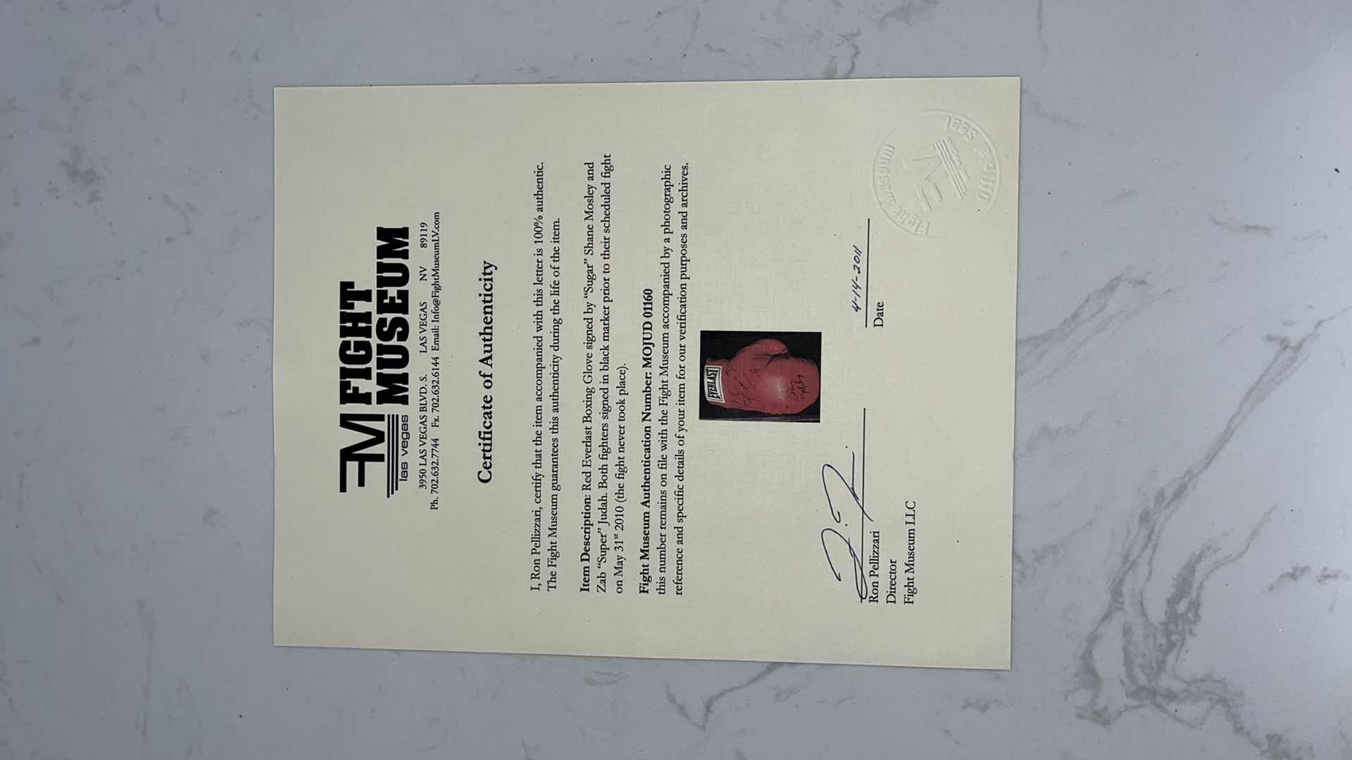 Photo 1 of RED EVERLAST BOXING GLOVE SIGNED BY “SUGAR” SHANE MOSLEY AND ZAB “SUPER” JUDAH