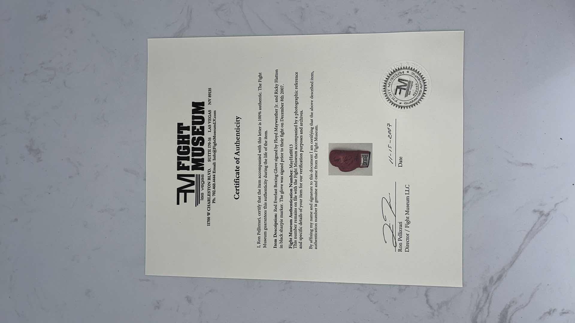 Photo 1 of RICKY HATTON AND FLOYD MAYWEATHER Jr. AUTOGRAPHED GLOVE