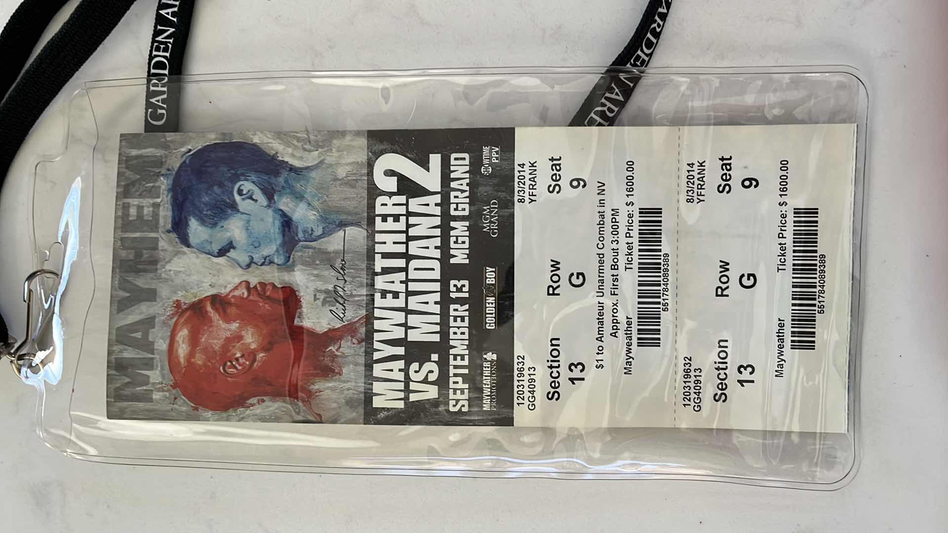 Photo 2 of MAYWEATHER MAIDANA 2 FIGHT TICKET IN LANYARD
