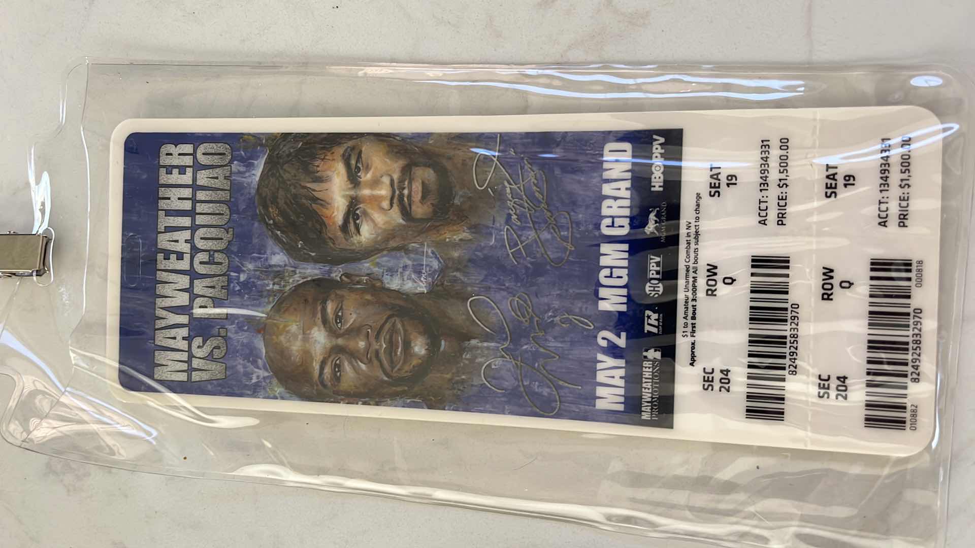 Photo 1 of MAYWEATHER PACQUIAO RARE VERY COLLECTIBLE OFFICIAL FIGHT TICKET IN LANYARD