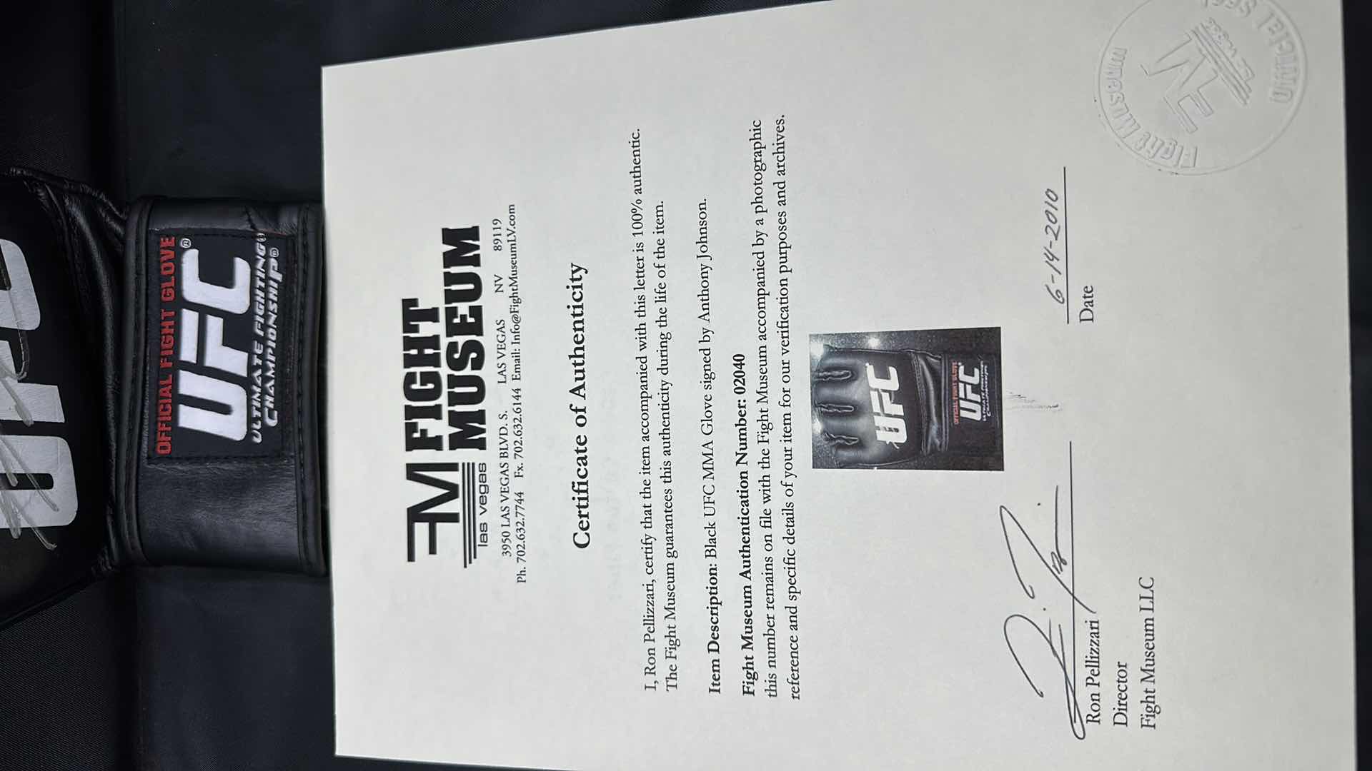 Photo 1 of ANTHONY JOHNSON SIGNED UFC GLOVE W COA