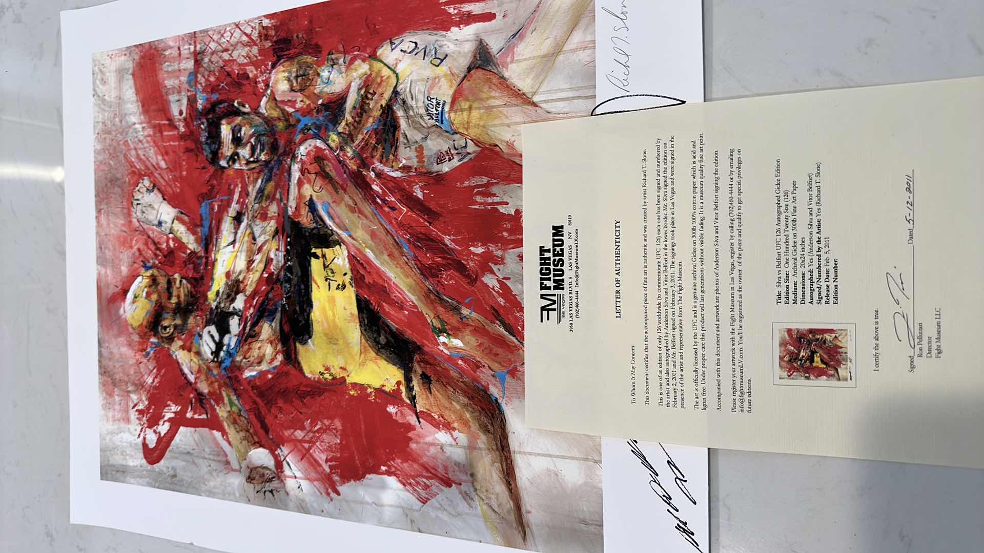 Photo 1 of AUTOGRAPHED ANDERSON SILVA VS VITOR BELFORT ART W COA 20” X 24”