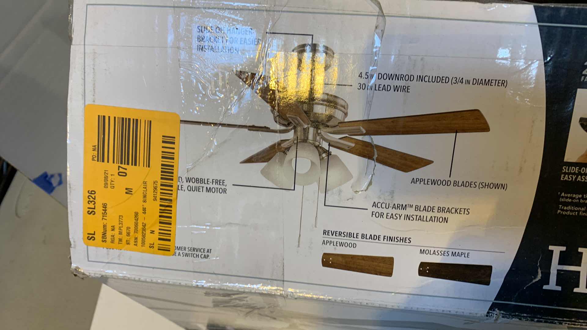 Photo 2 of HAMPTON BAY SINCLAIR II 44” LED INDOOR CEILING FAN BRUSHED NICKEL 1005 823 642