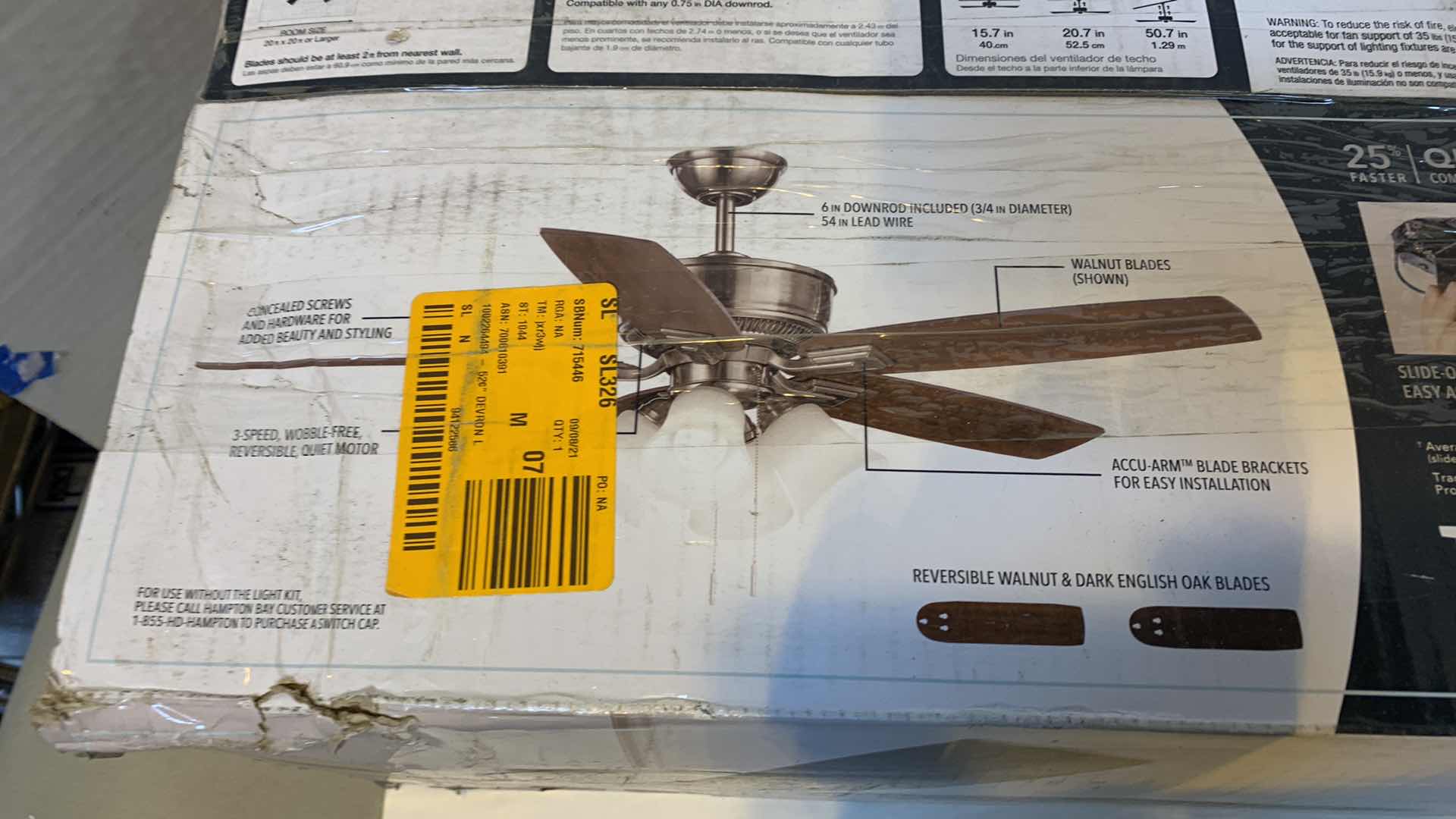 Photo 1 of HAMPTON BAY DEVRON 52” LED INDOOR CEILING FAN 1002 264 494