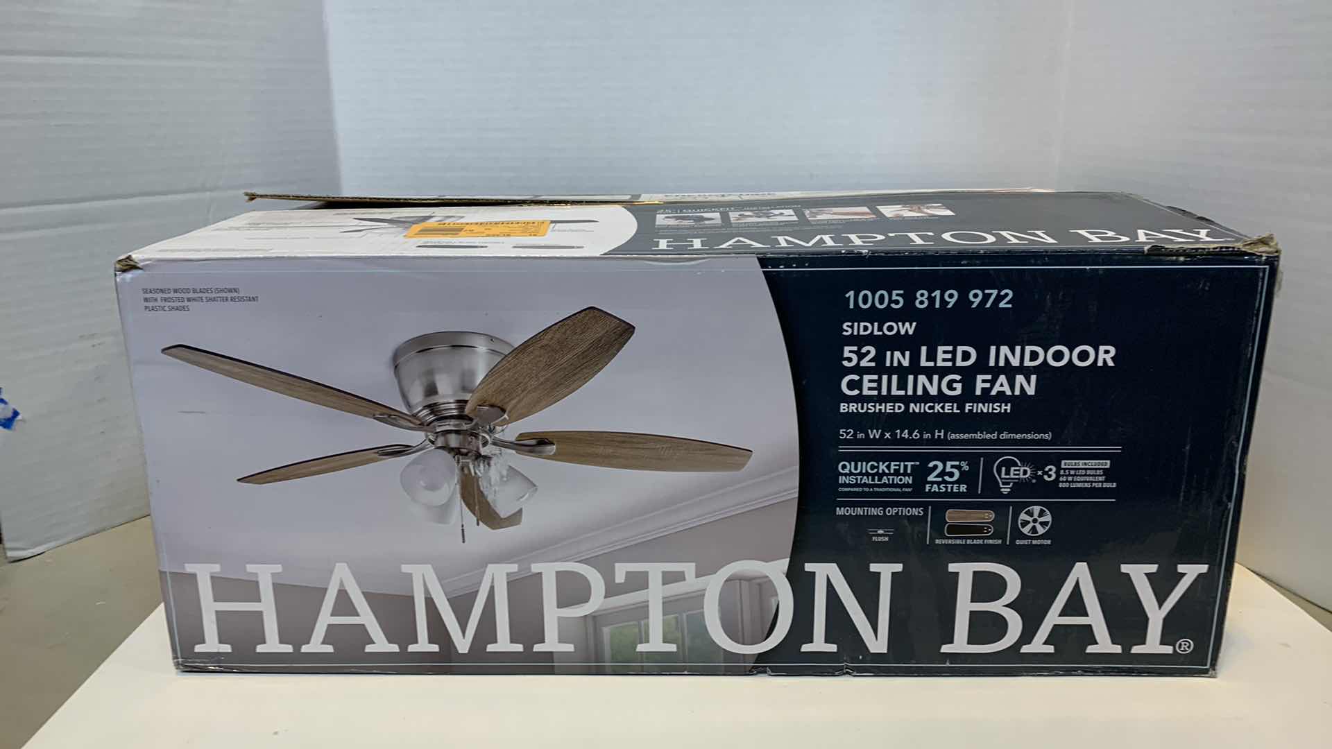 Photo 1 of HAMPTON BAY SIDLOW 52” LED INDOOR CEILING FAN 1005 819 972