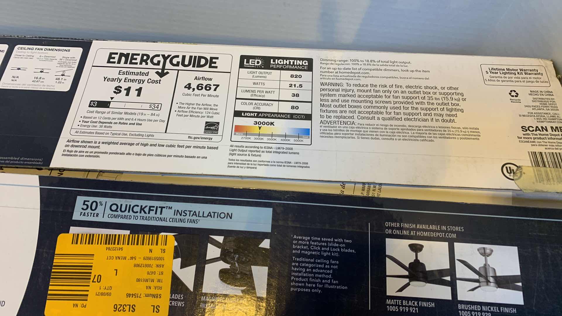 Photo 1 of HAMPTON BAY MENA 54” LED COLOR CHANGING CEILING FAN MATTE WHITE FINISH 1005 919 928