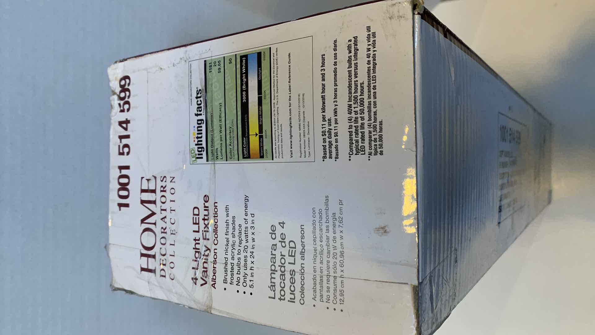 Photo 1 of HOME DECORATORS COLLECTION 4 LIGHT LED VANITY FIXTURE ALBERTSON COLLECTION BRUSHED NICKEL 1001 514 599