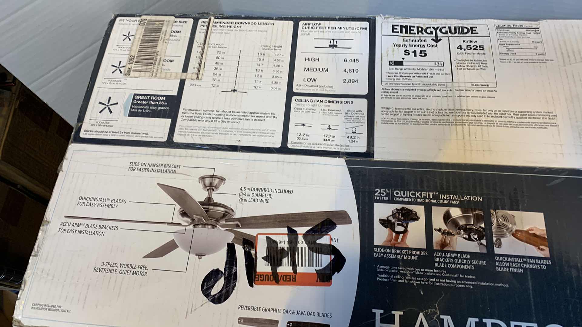 Photo 1 of HAMPTON BAY ABBEYWOOD 60” LED INDOOR CEILING FAN BRUSHED NICKEL FINISH 1005 077 588