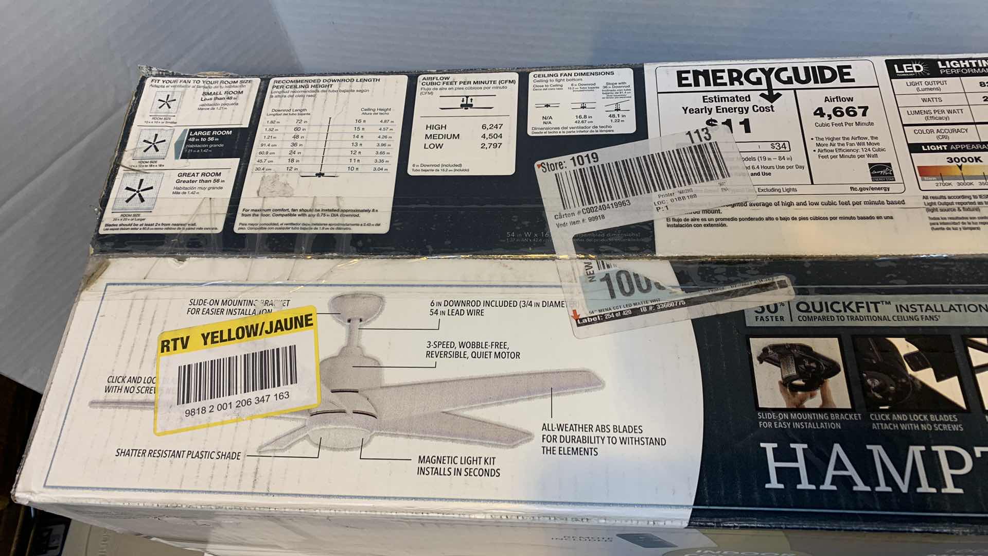 Photo 2 of HAMPTON BAY MENA 54” LED COLOR CHANGING CEILING FAN MATTE WHITE FINISH 1005 919 928