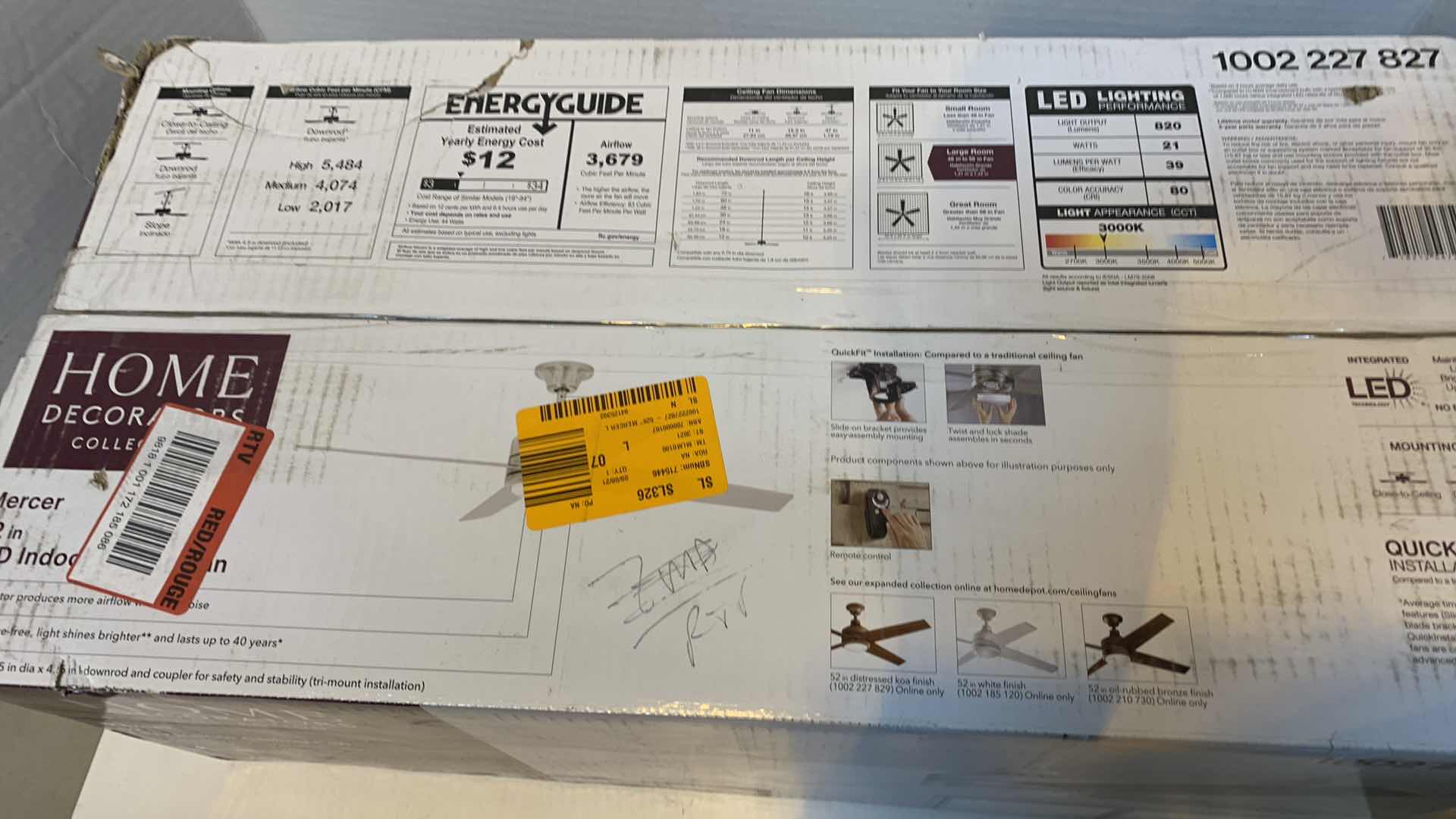 Photo 1 of HOME DECORATORS COLLECTION MERCER 52” LED AND INDOOR CEILING FAN 1002 227 827