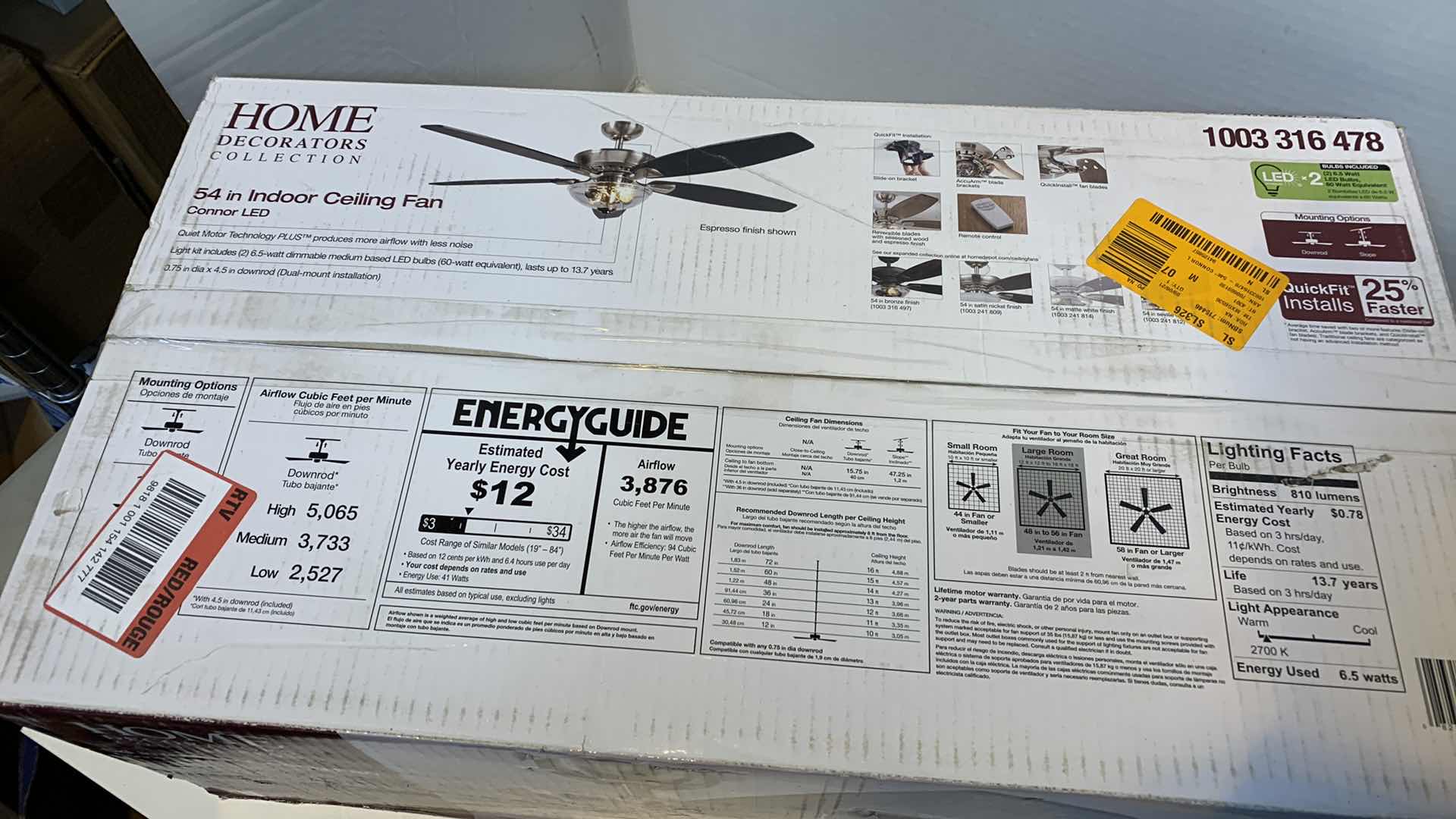 Photo 1 of HOME DECORATORS COLLECTION CONNOR 54” LED CEILING FAN 1003 316 478