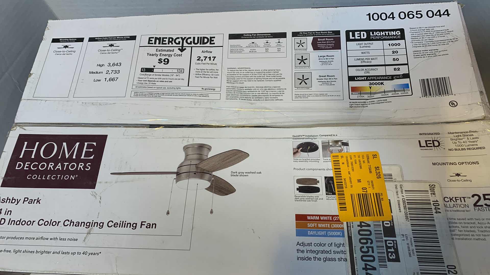 Photo 1 of HOME DECORATORS COLLECTION ASHBY 44” LED INDOOR COLOR CHANGING CEILING FAN 1004 065 044