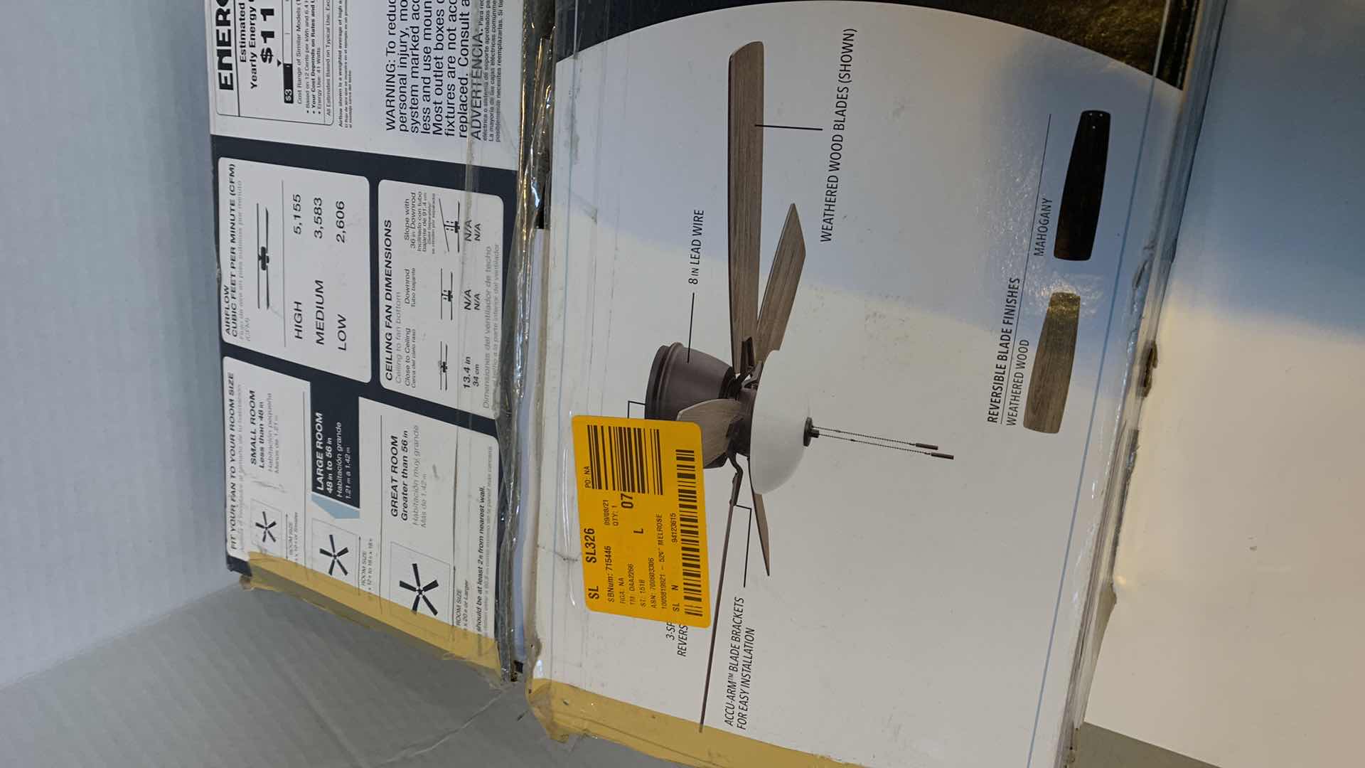 Photo 1 of HAMPTON BAY MELROSE 52” LED INDOOR CEILING FAN BRONZE FINISH 1005 819 921