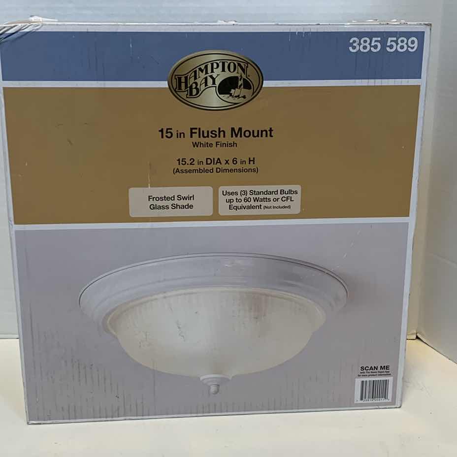 Photo 1 of HAMPTON BAY 15” FLUSH MOUNT WHITE FINISH LIGHT FIXTURE 385 589