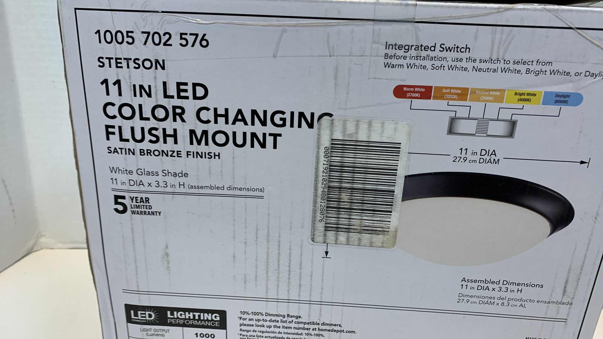 Photo 1 of HAMPTON BAY STETSON 11” LED COLOR CHANGING FLUSH MOUNT SATIN BRONZE FINISH 1005 702 576