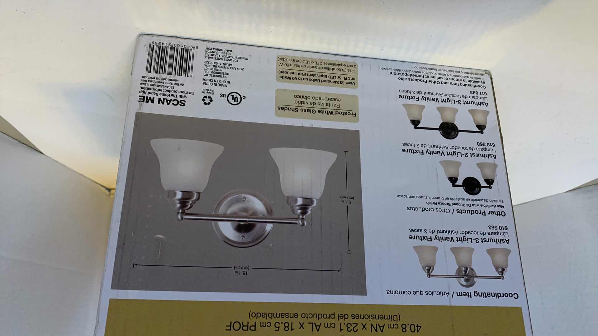 Photo 1 of HAMPTON BAY ASHHURST 2 LIGHT VANITY FIXTURE BRUSHED NICKEL FINISH 612 708